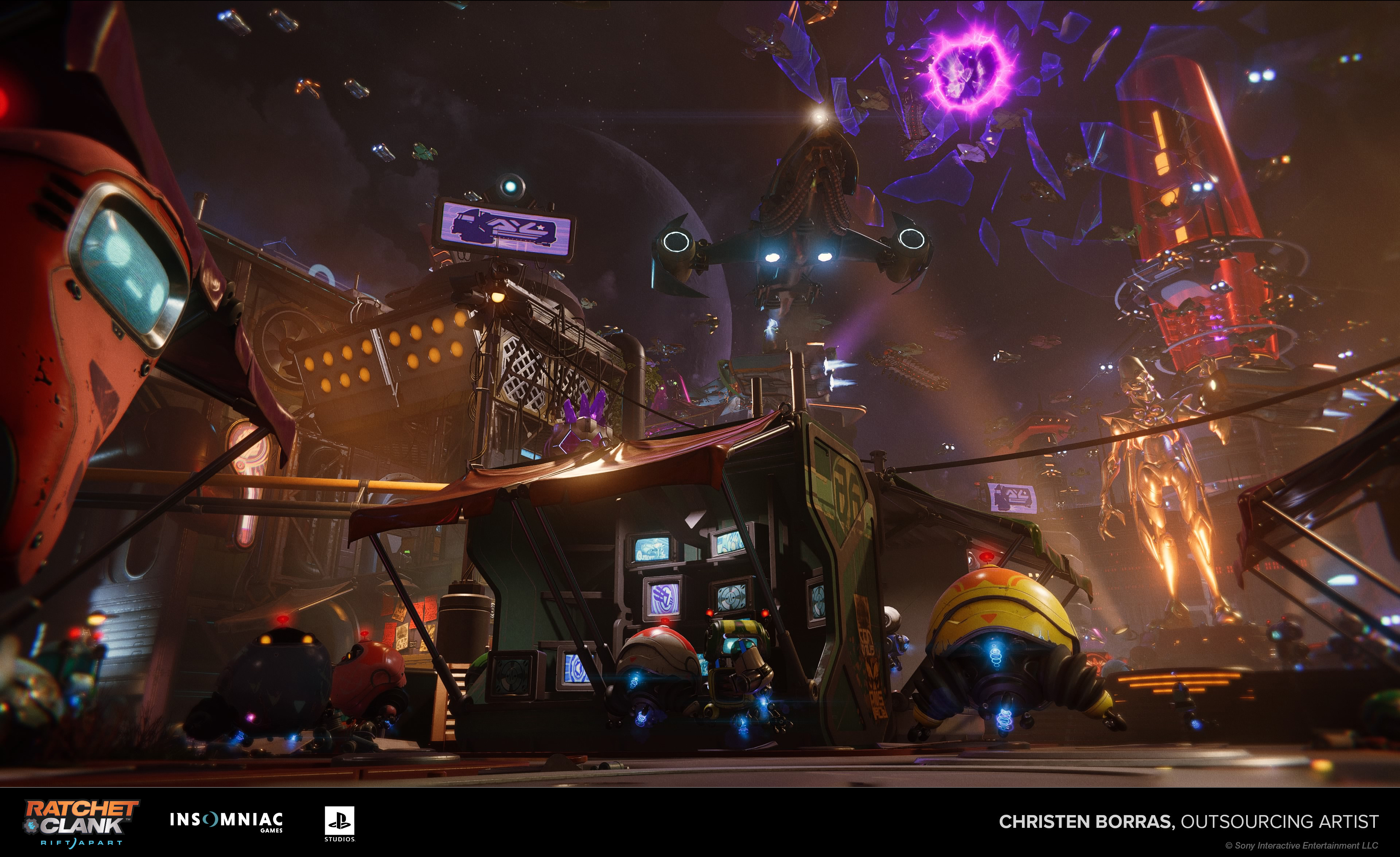 Contributions include the bazar stalls, large screen on the top and entire Nefarious Tower. 