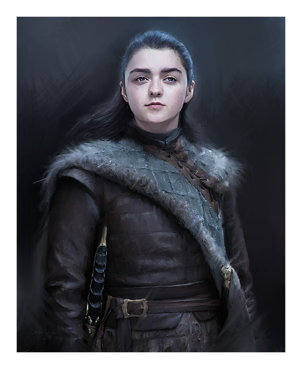 Arya Stark
Arya Stark of House Stark
Digital Painting by Lente Scura
There is only one god, and His name is Death. And there is only one thing we say to Death. Not today. 
-Syrio Forel