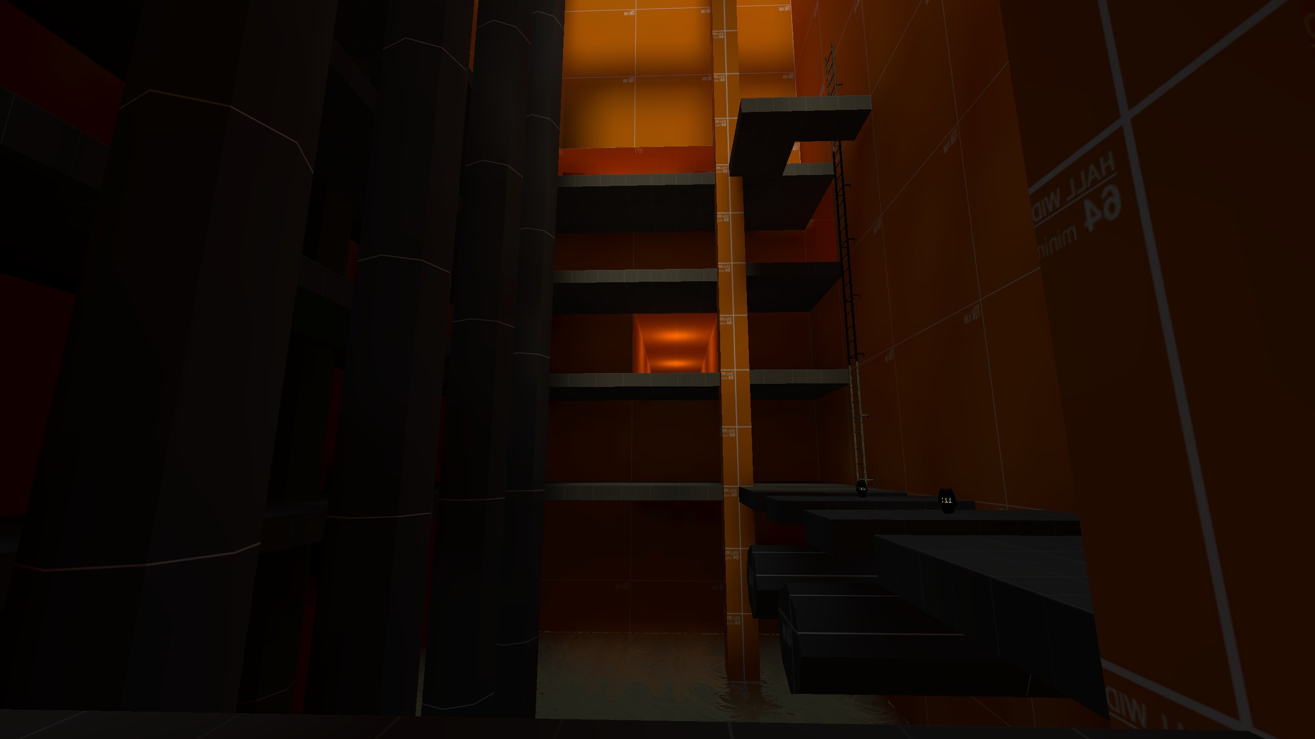 A blockout screenshot of the drainage tunnel. This is the lower gantry looking towards the other levels.