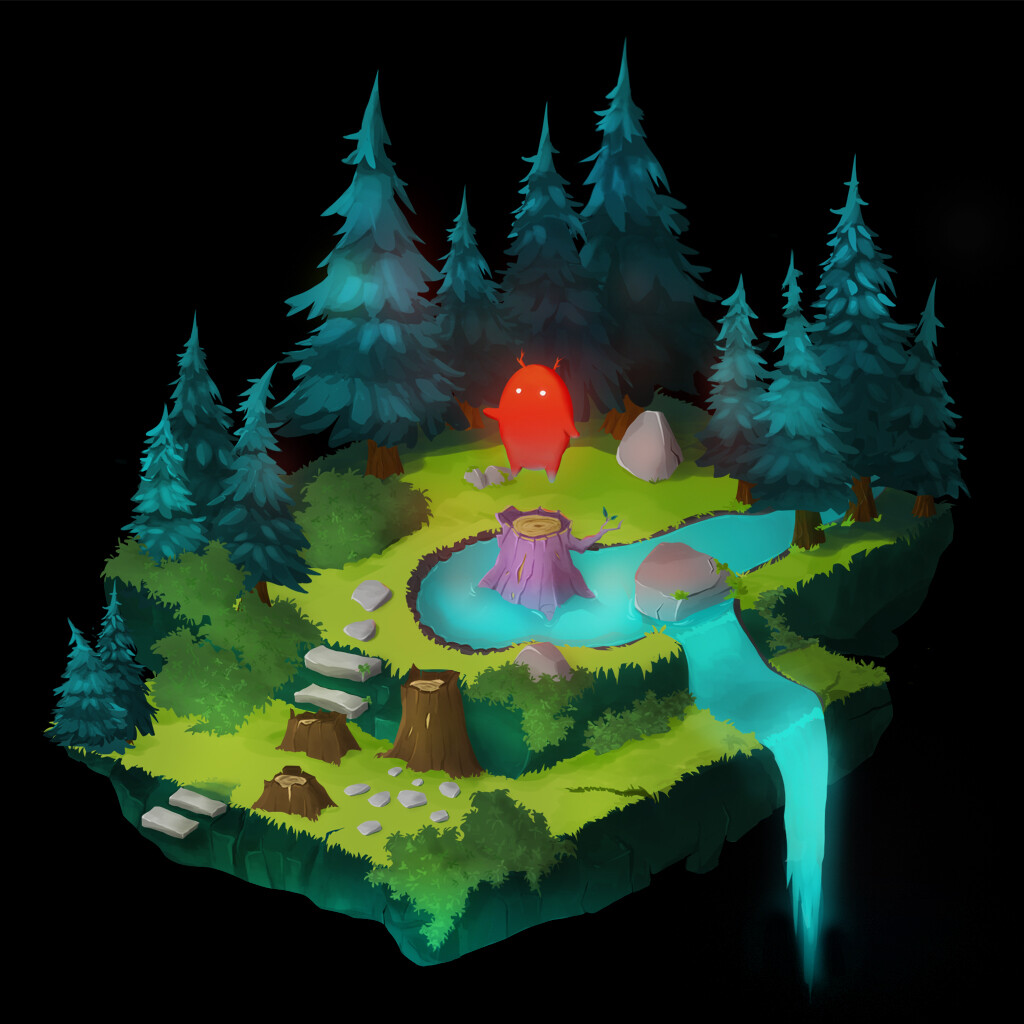 Isometric Forest Scene Concept