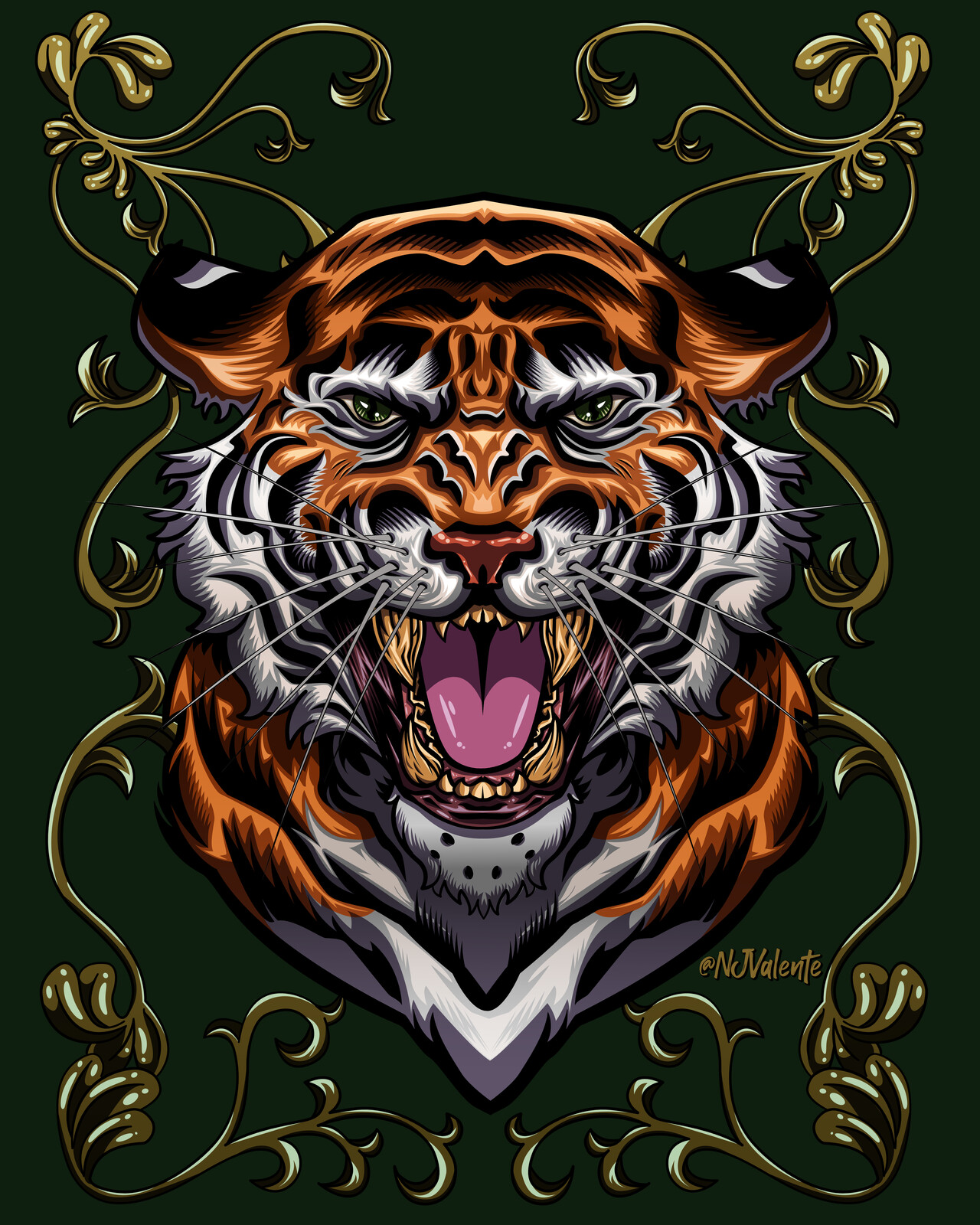 Tiger with Gold scrolls