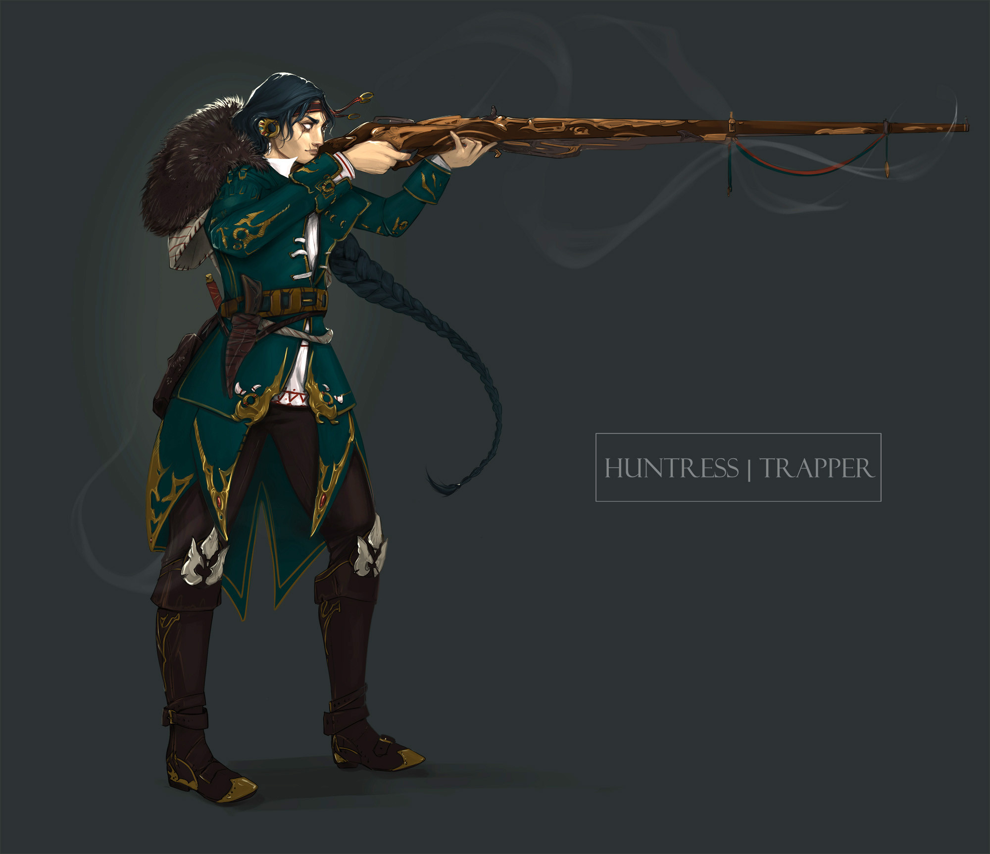 The Huntress is no longer the protagonist of this story! But I liked her design enough to keep it so I can refine it later.

She was inspired by the melding of Russian imperialism and old Altai tribes which populate Eastern Russia.