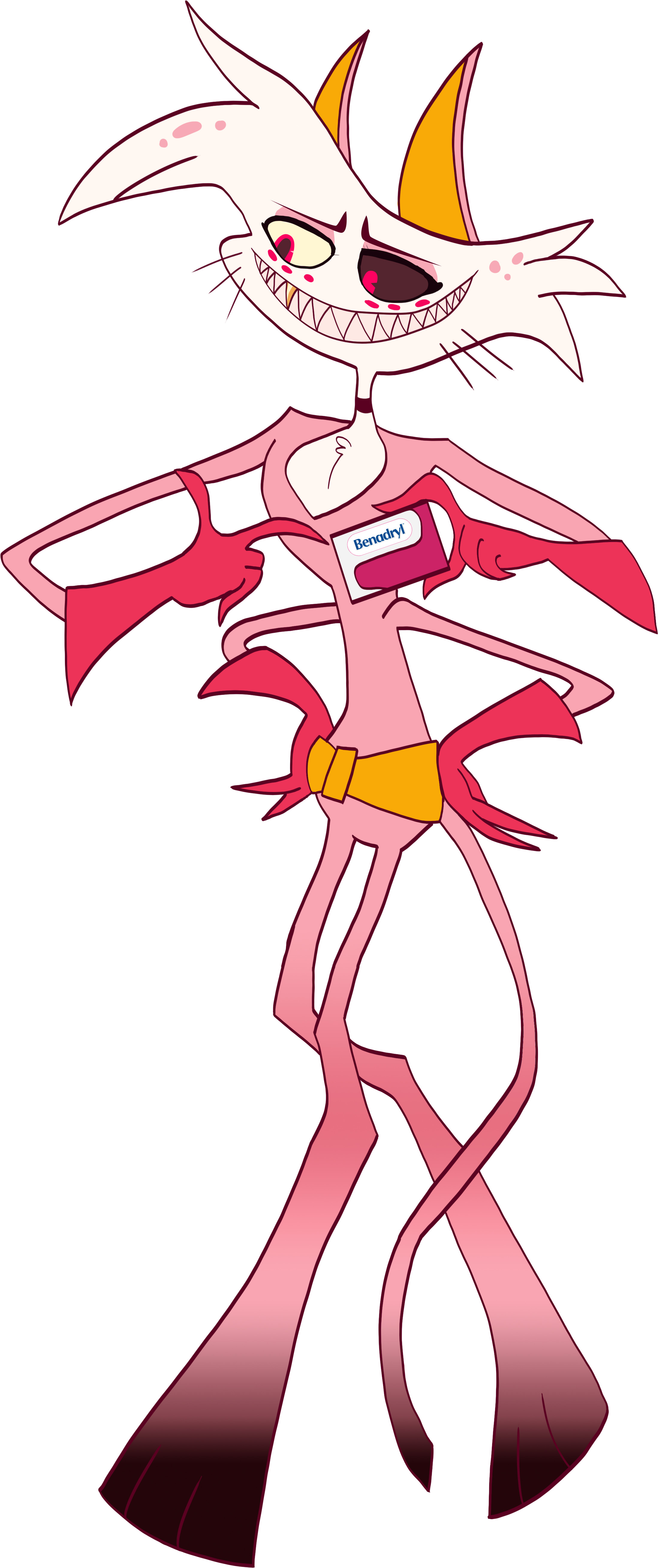 Angel Dust from Hazbin Hotel as the Cat. You don't want to know what he plans on doing that Benadryl