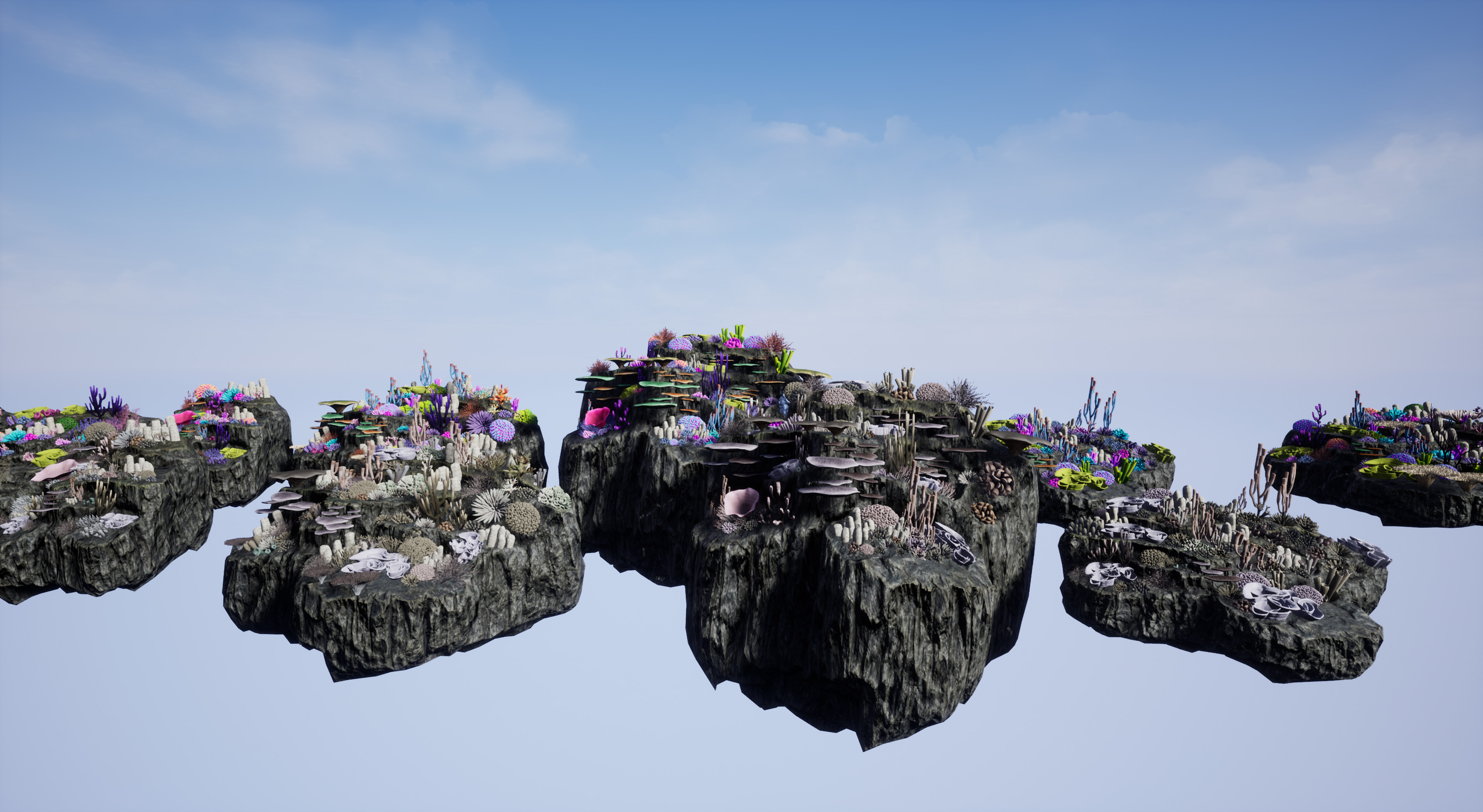 I set up shaders for the coral reef. We needed them to be dull and lifeless in one scene so I set up a shader with desaturation controls inside Unreal Engine so we could do on the fly editing to the colors. 