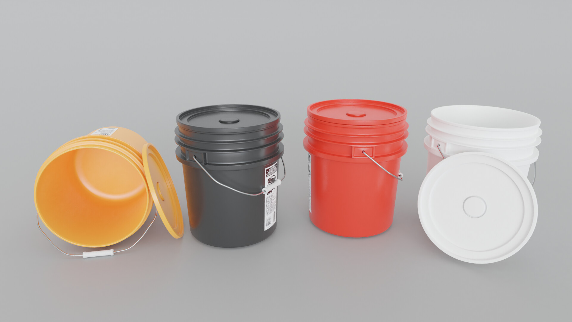 3D model 4 in 1 Detailed Plastic Bucket with Lid 5 gallon VR / AR /  low-poly