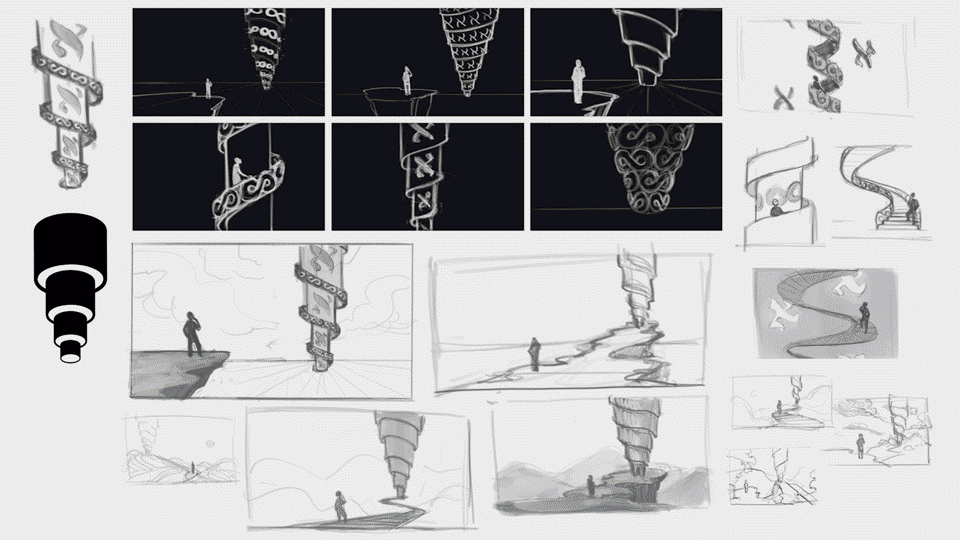 Process GIF:
Concept sketches, designs, value painting, and a whole bunch of indecision!