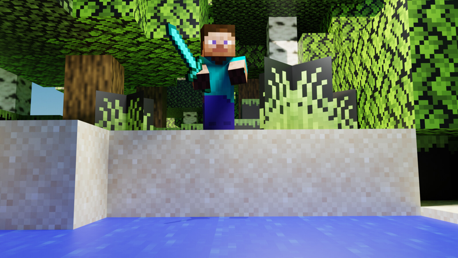 Steve From Minecraft with the diamond sword