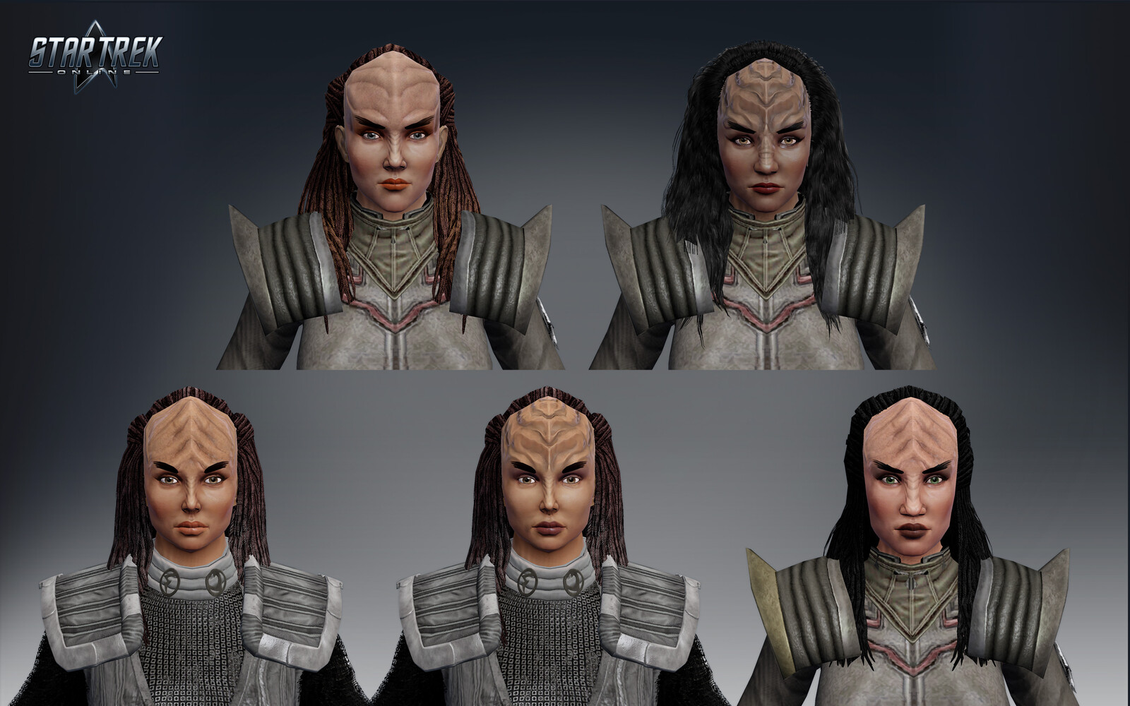 Star Trek Online in engine render showing the variety of looks that can be achieved using the new head textures and topology.