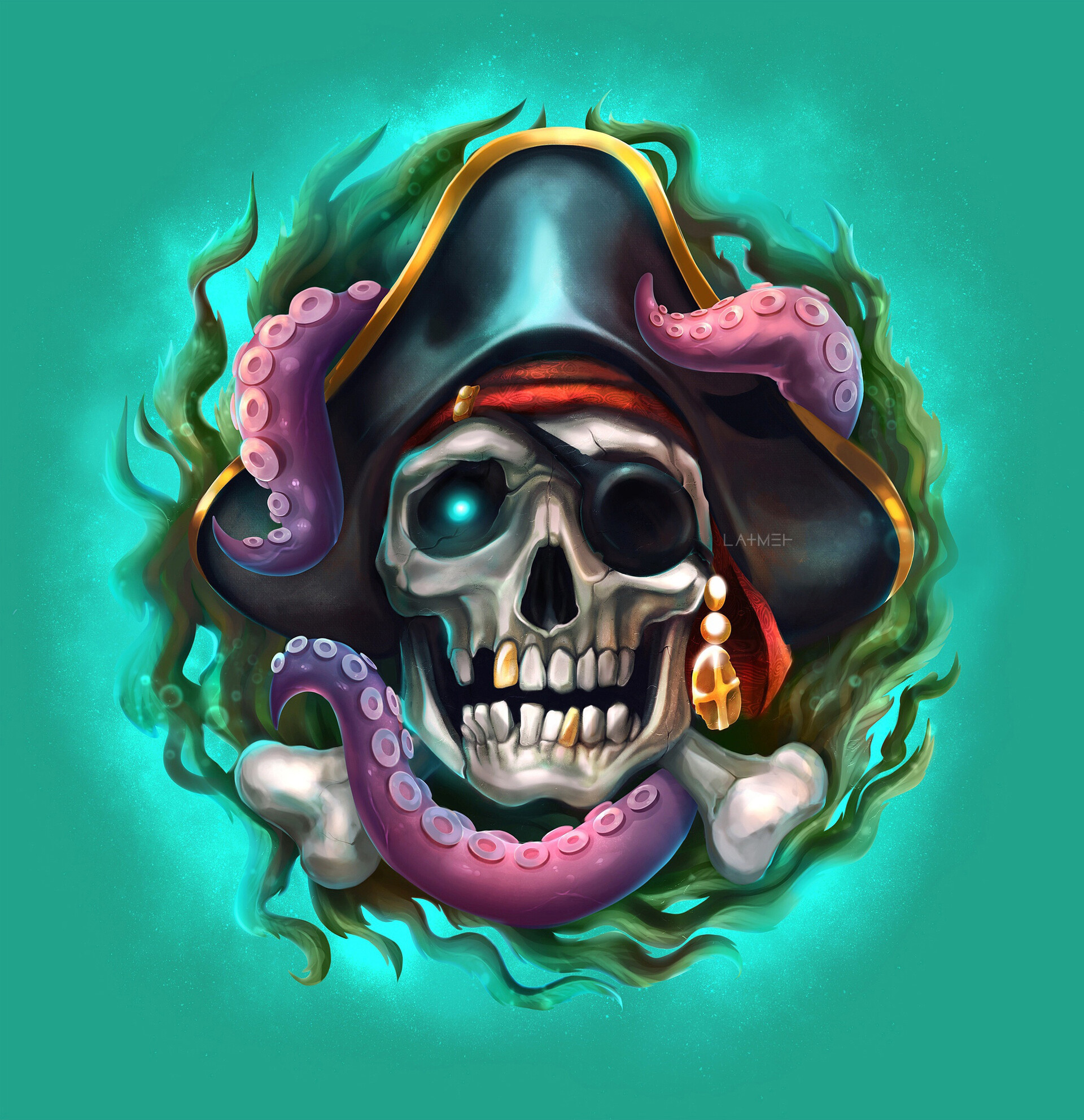 Sketch pirate skull with sword Royalty Free Vector Image