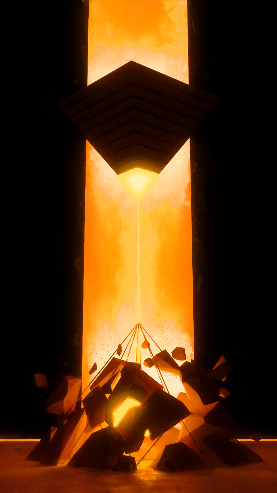 Title: Destruction 
Description: A pyramid blasts another shattering it in pieces
