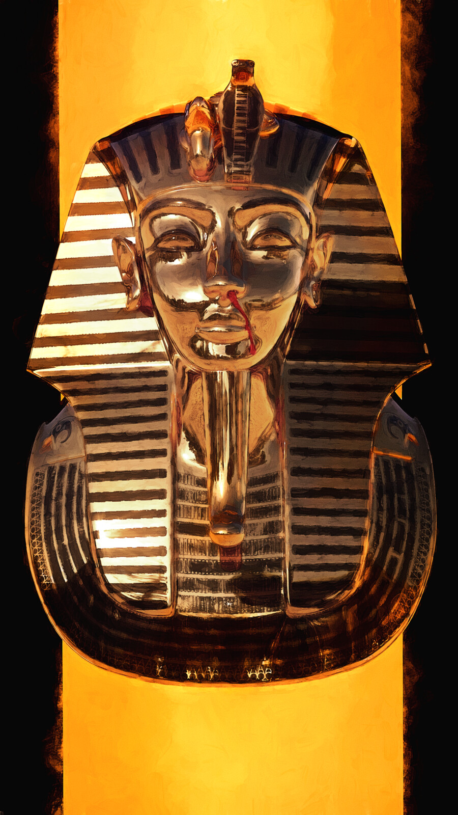 Title: Death
Description: The Golden mask of Tutankhamun stares forward while it's nose bleeds.