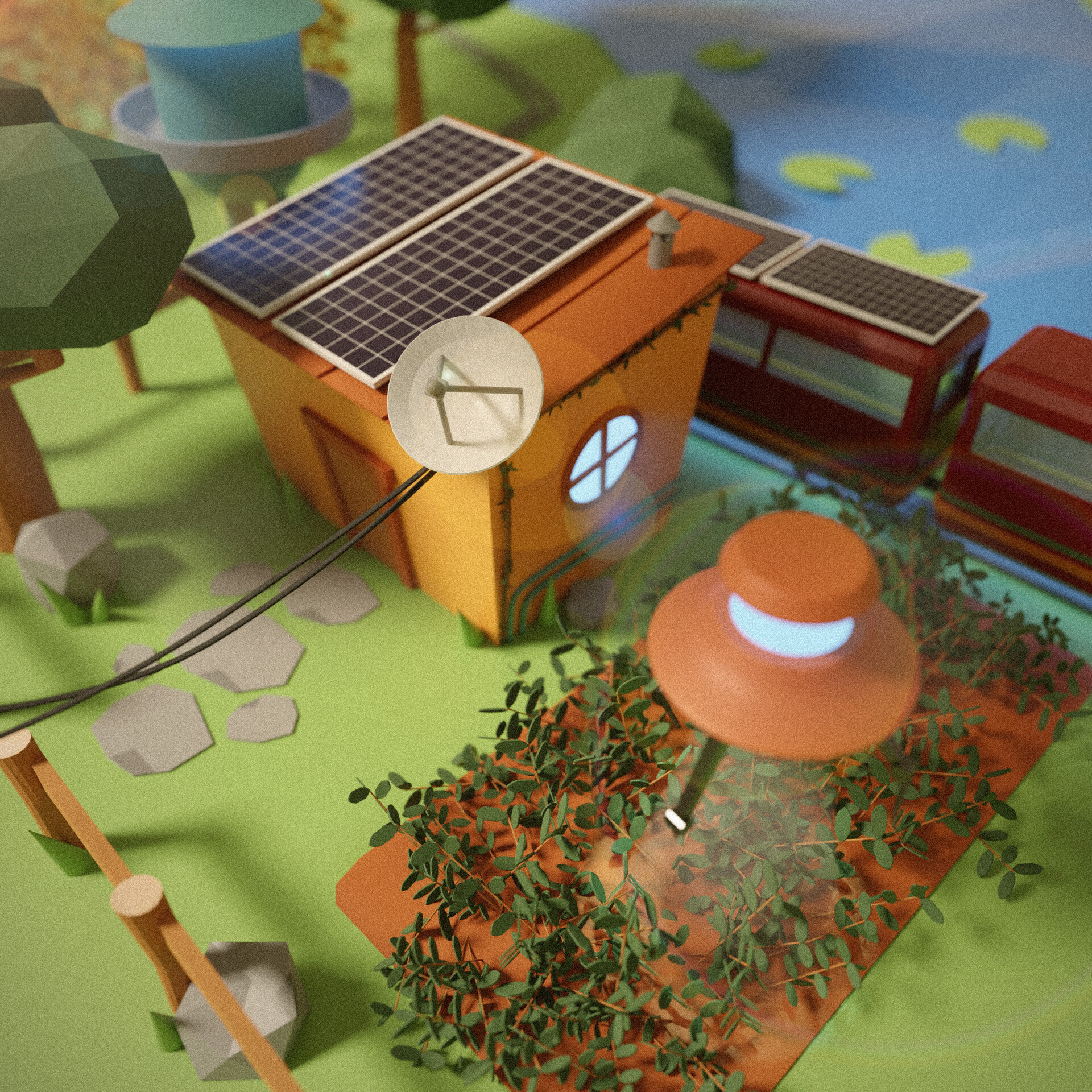 ArtStation - Solarpunk Inspired off-grid homestead