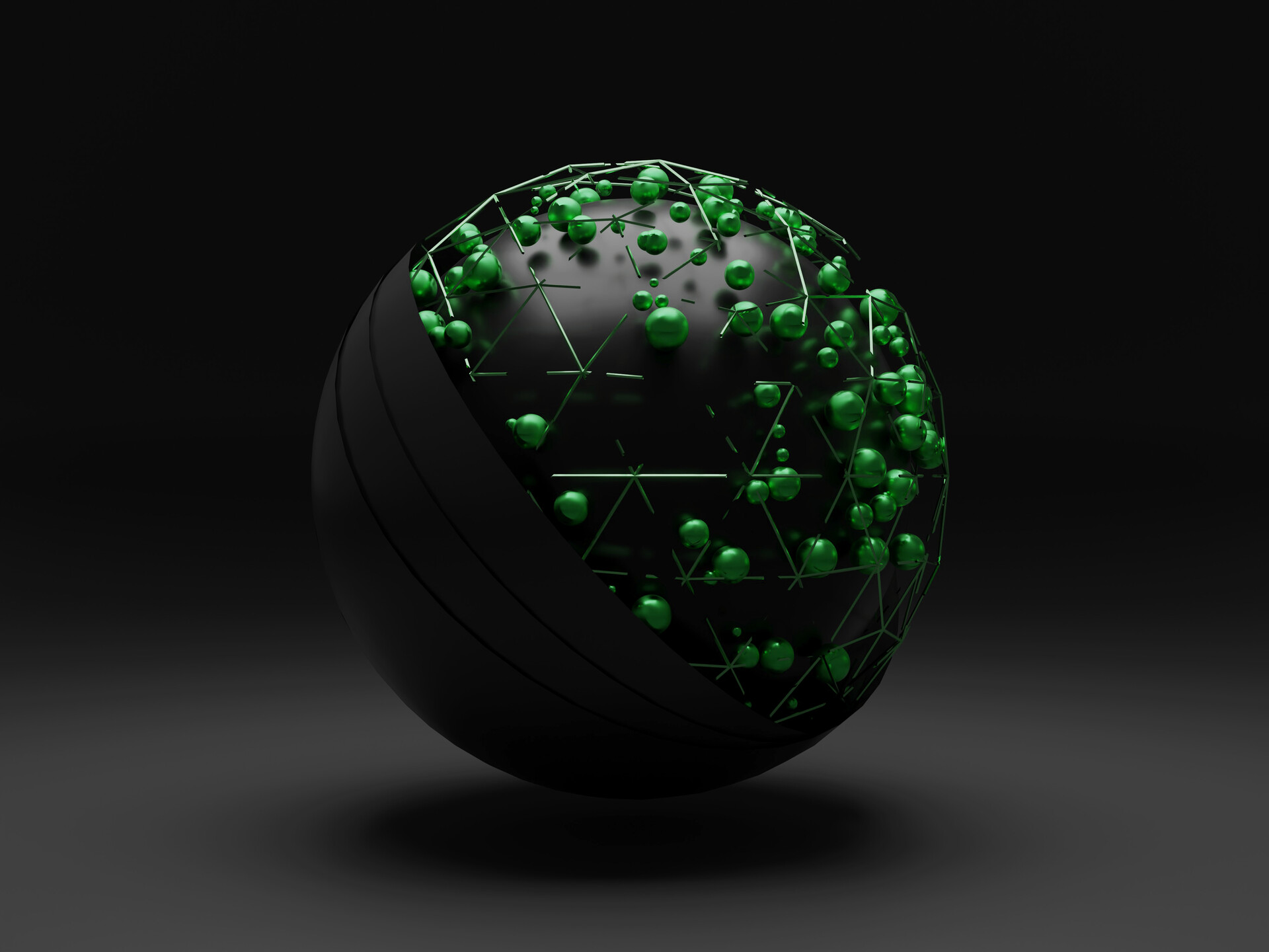 ArtStation - 3D metal balls hovering over a black sphere.