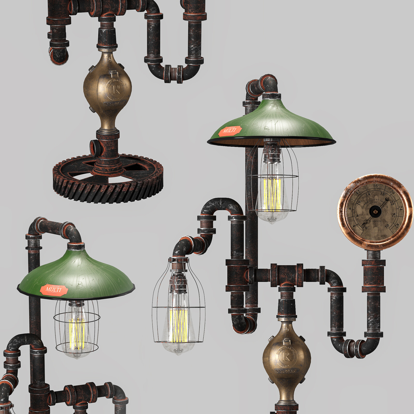 Station 3D Antique Steam Gauge Lamp by Machineagelamps