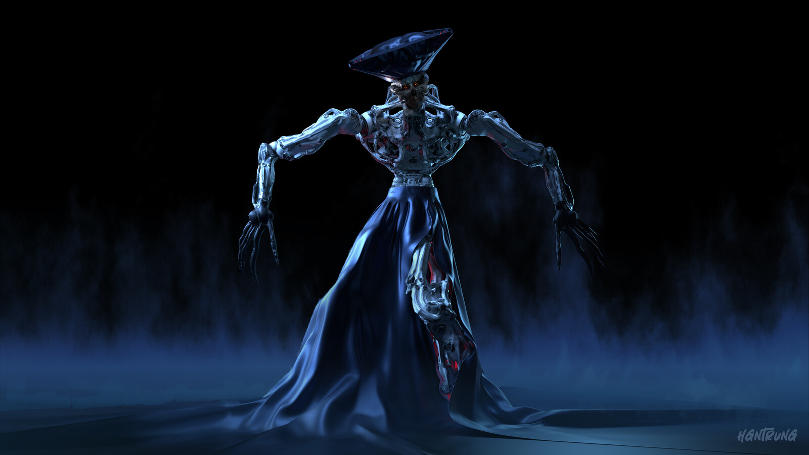 Shaman design is inspired by priests of votive dance, which is a ritual practiced in Vietnamese folk religion, in which followers become spirit mediums for various kinds of spirits. Concept and model in Blender.