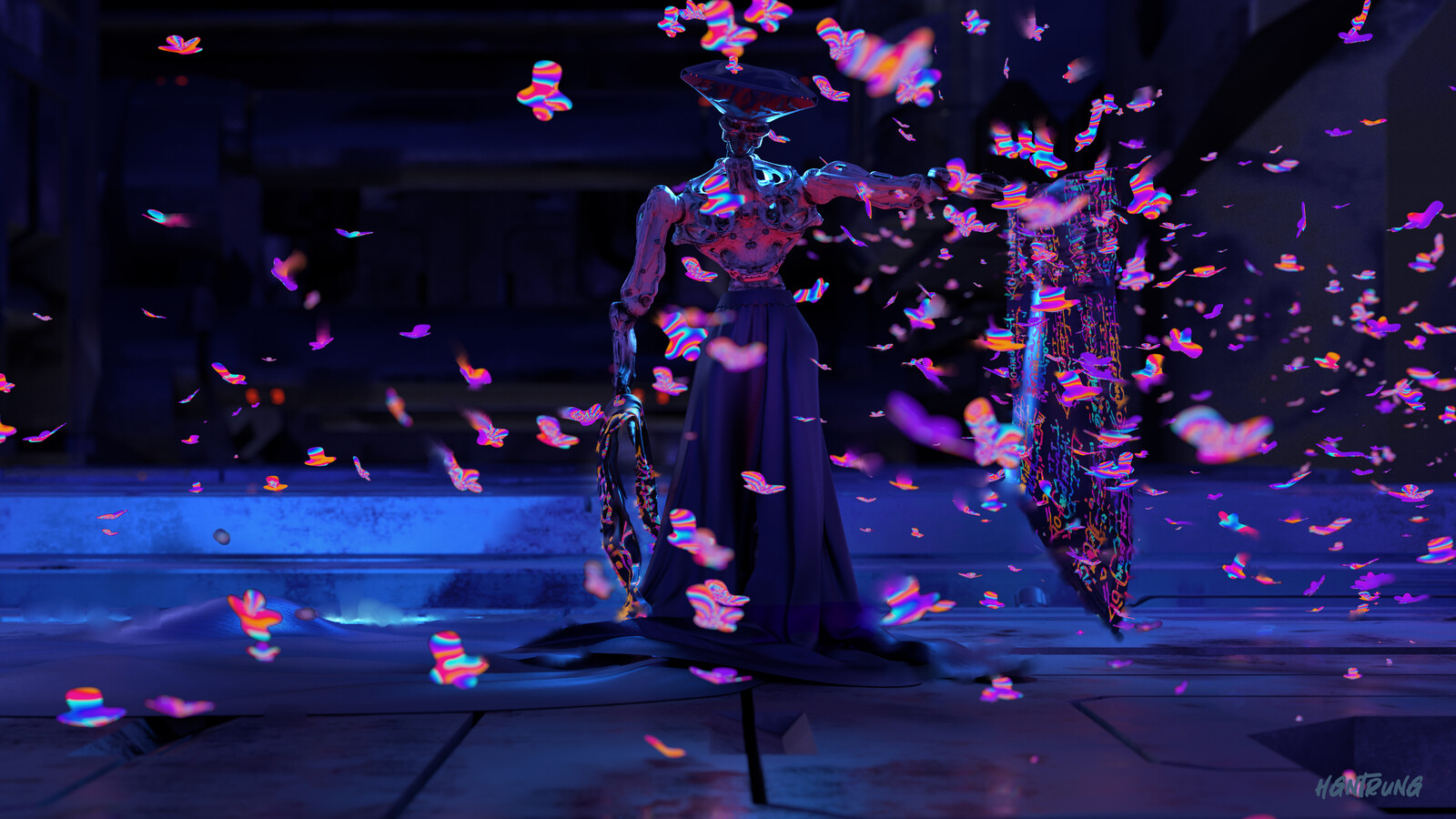 Keyframe concept - Spirit vanishes in the dream world. Ghosts follow the dance of the Shaman to the resting place