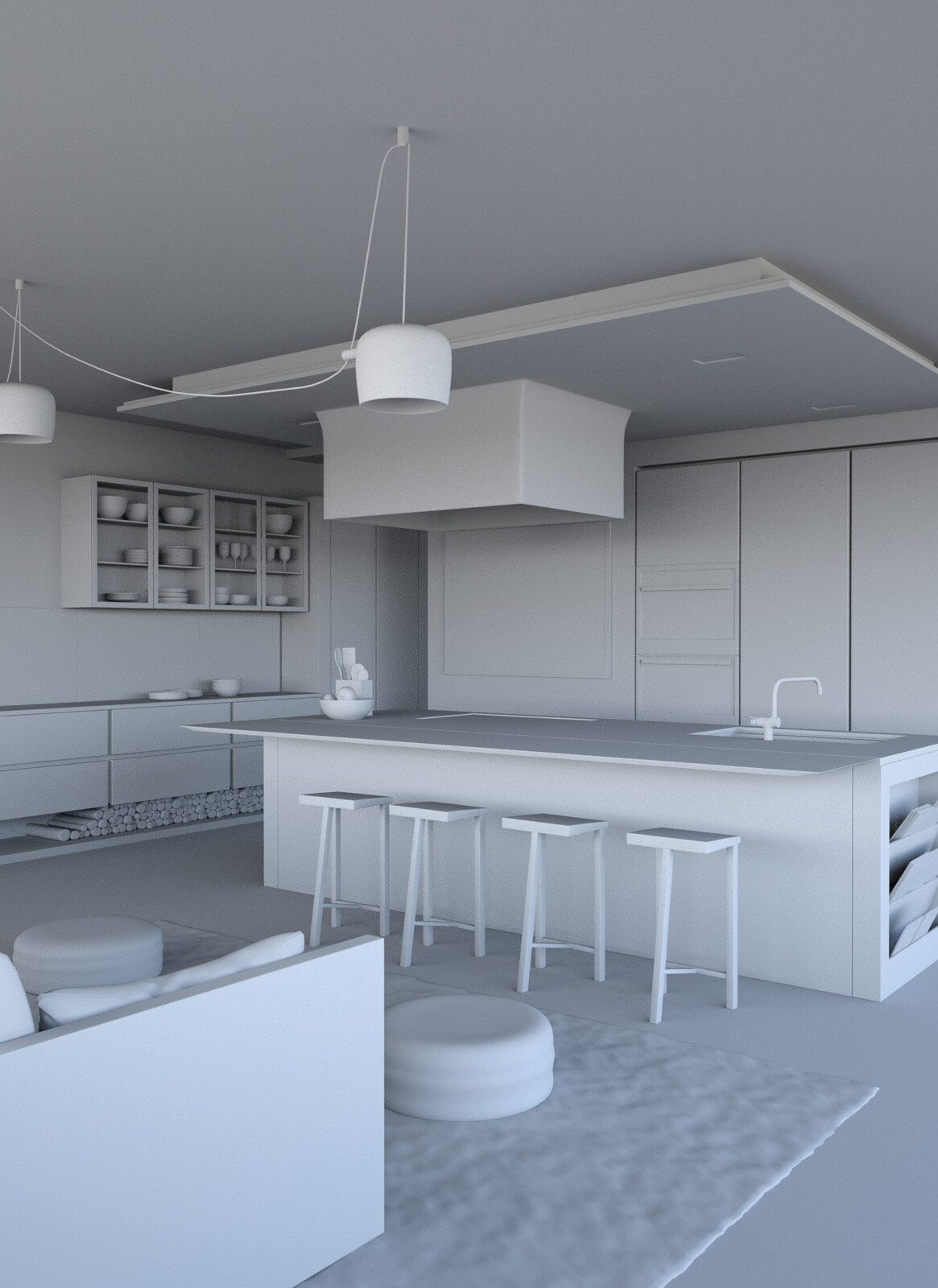 Interior render clay version