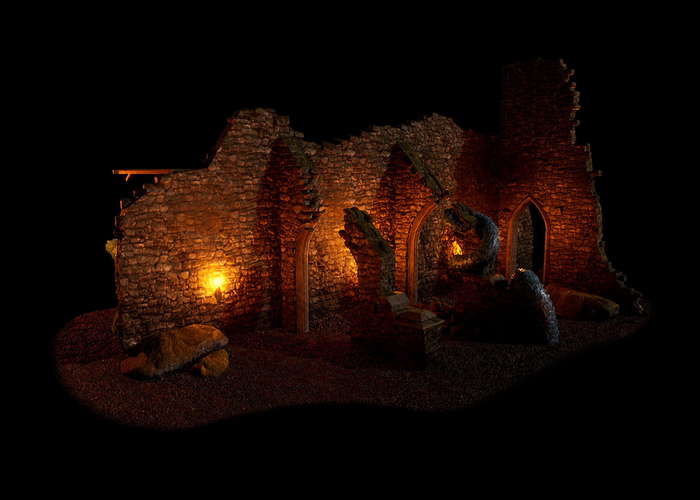 Created Assets 2/3 
*Stone Brick Sculpts By Maria*
*Stone/Moss Tileables By Ben*
