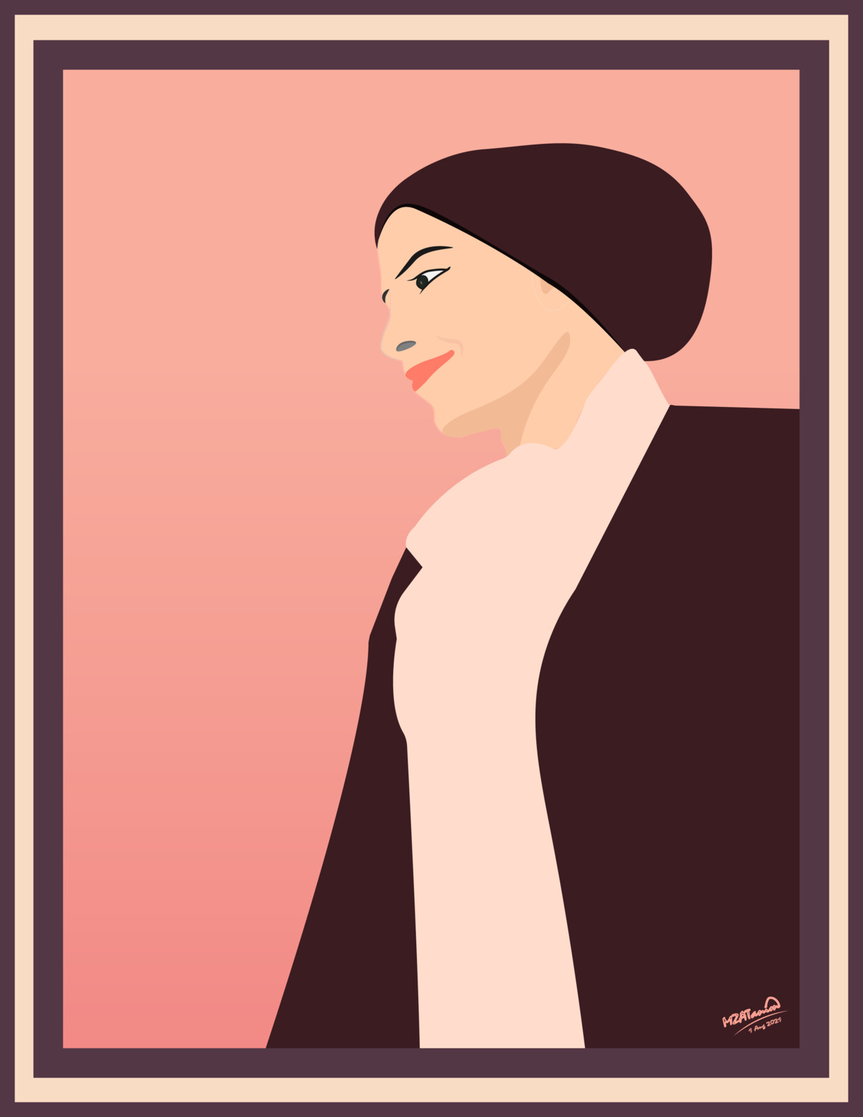 Version 1: Framed portrait with flat colors.
