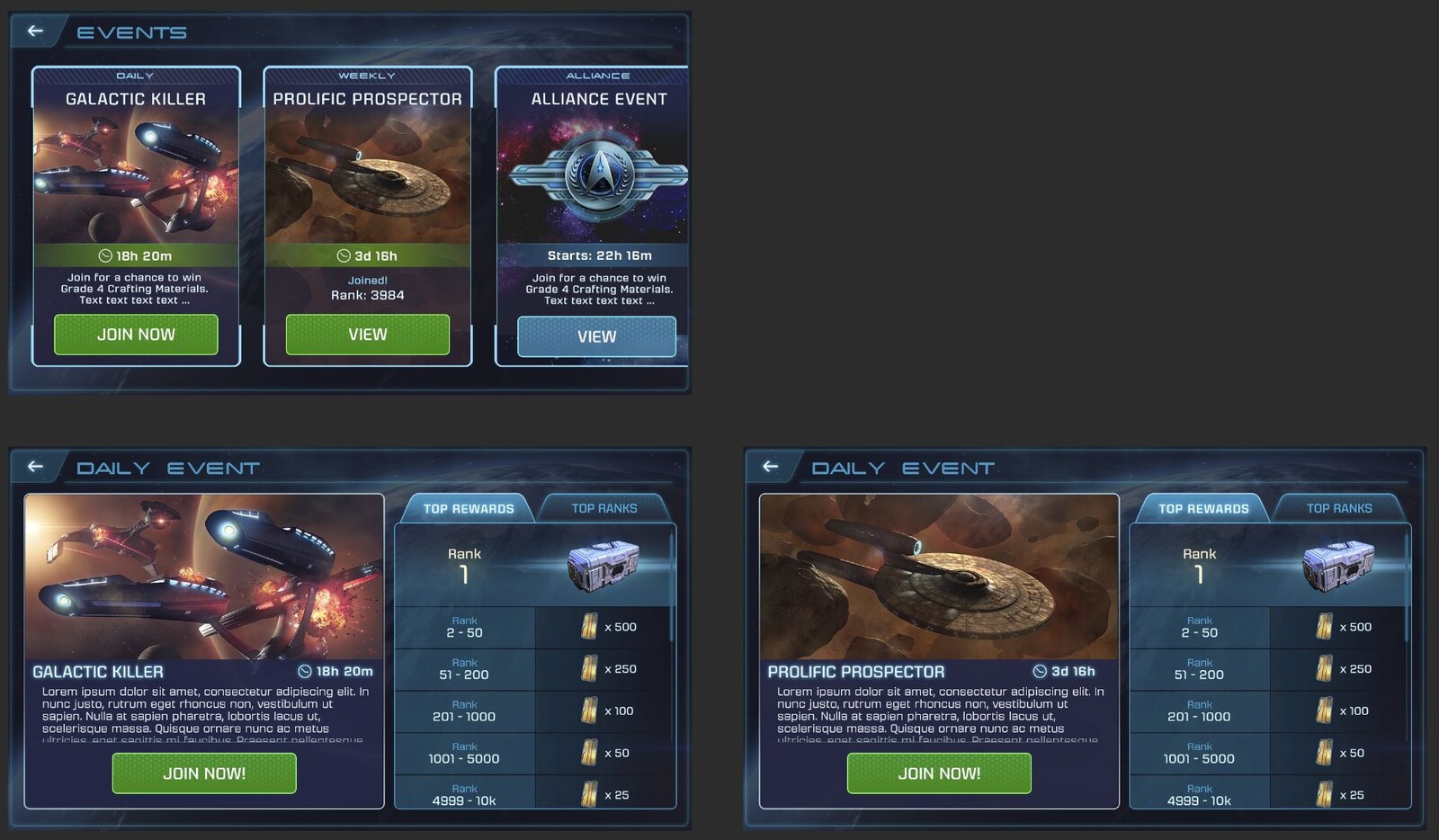 Event image renders. UI done by other artists on the team.