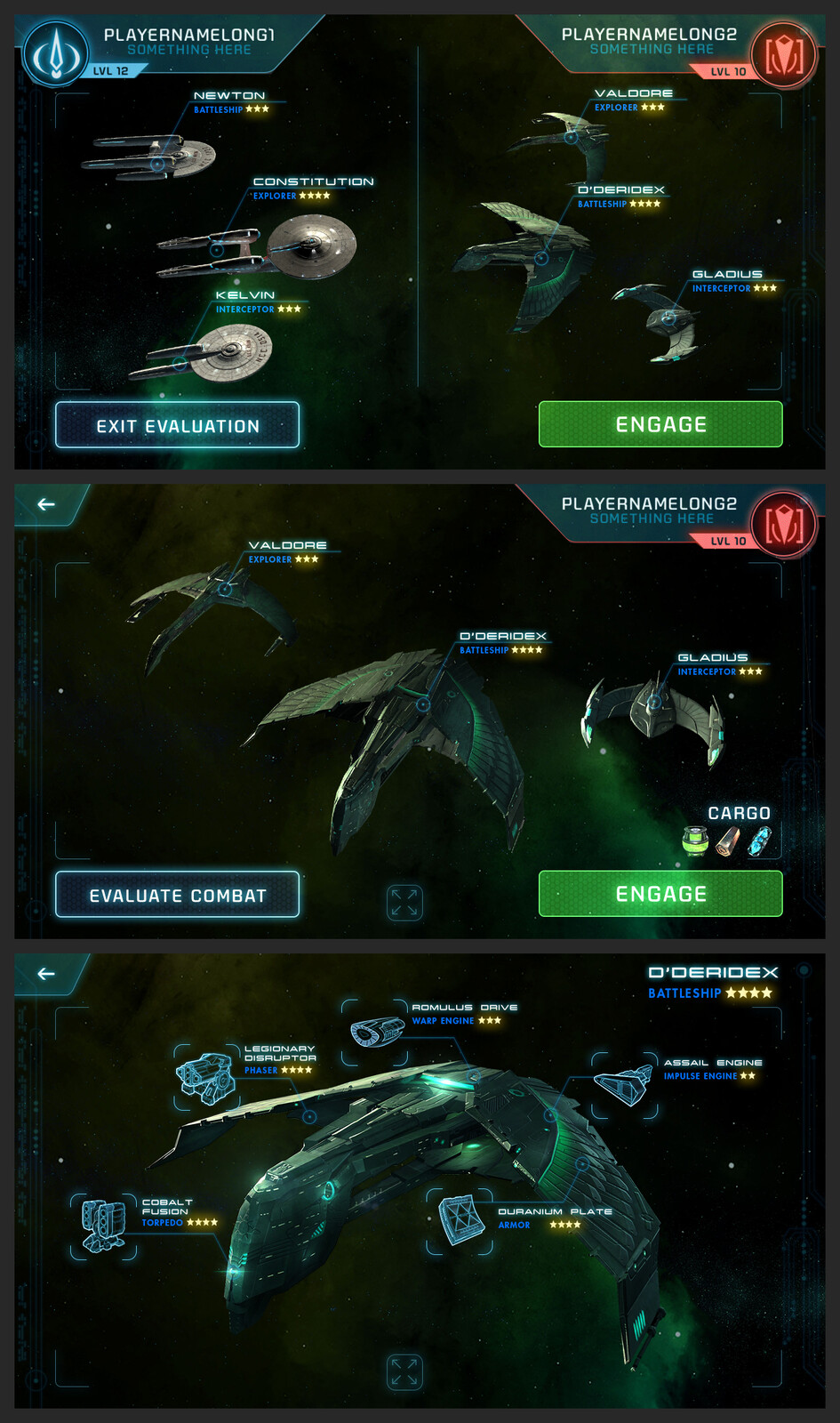 Combat evalutation UI/UX mockup