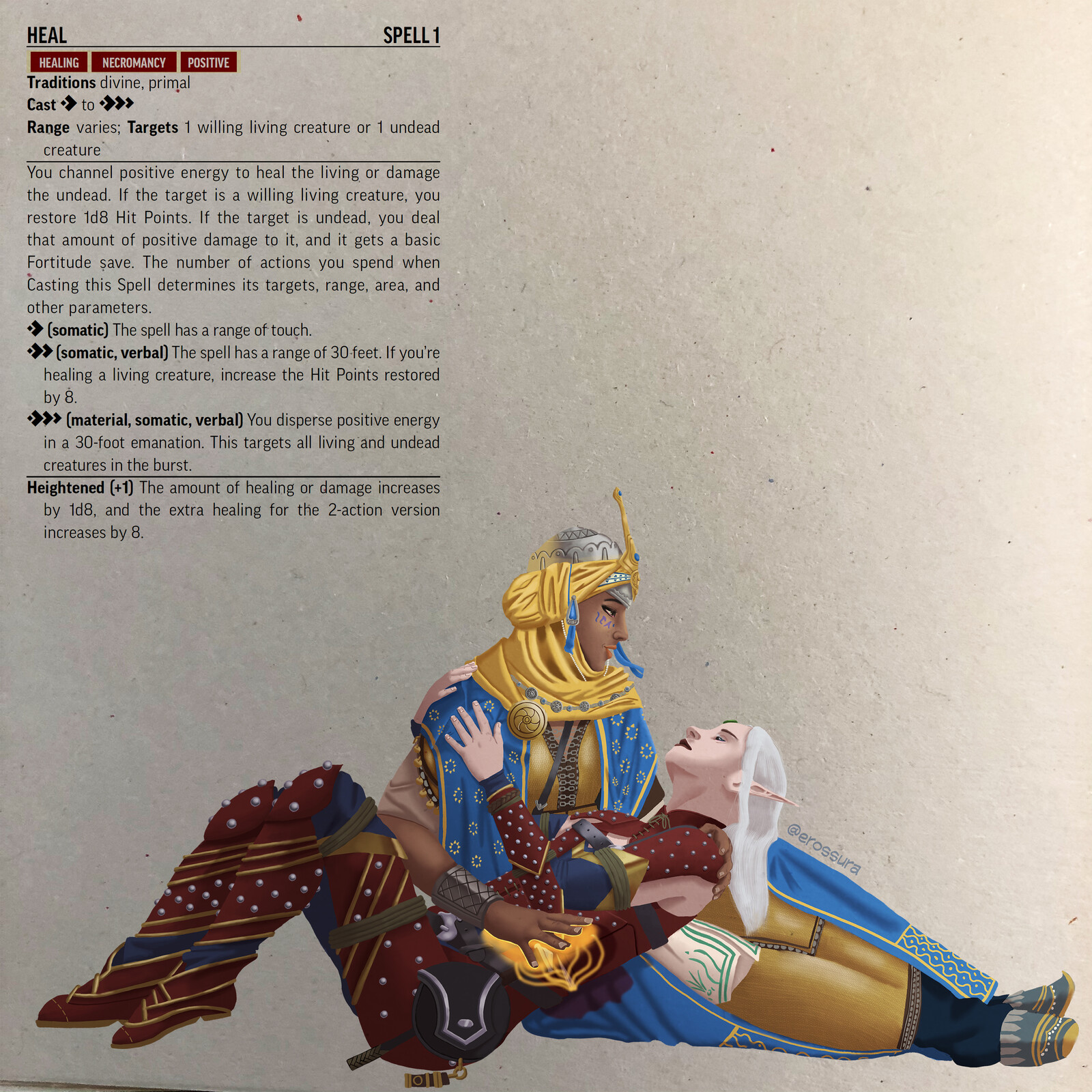 The finished painting, with the Pathfinder 2e "Heal" spell entry.