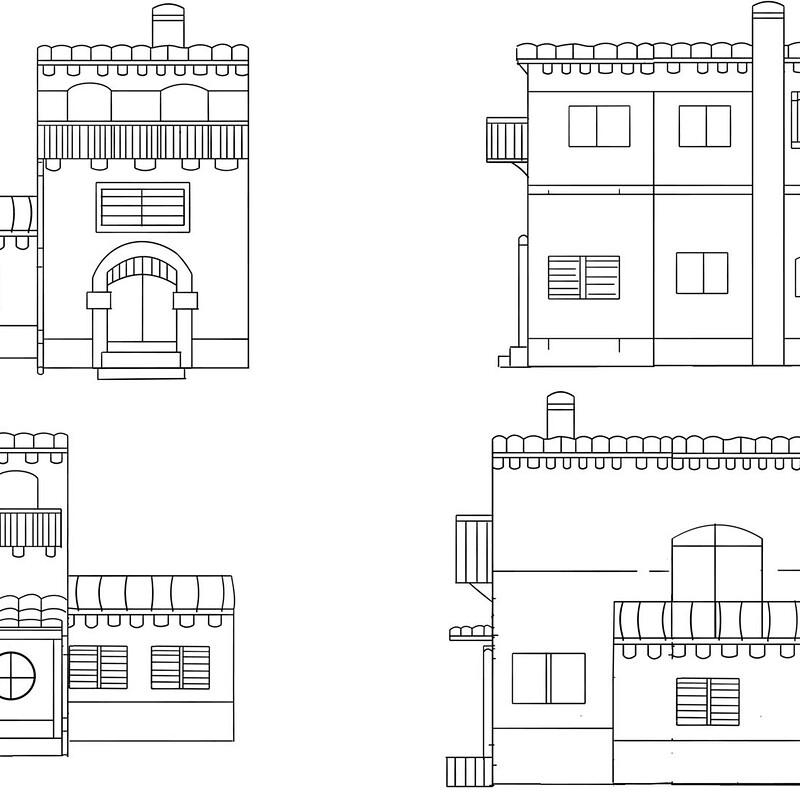 Italian village house line drawing