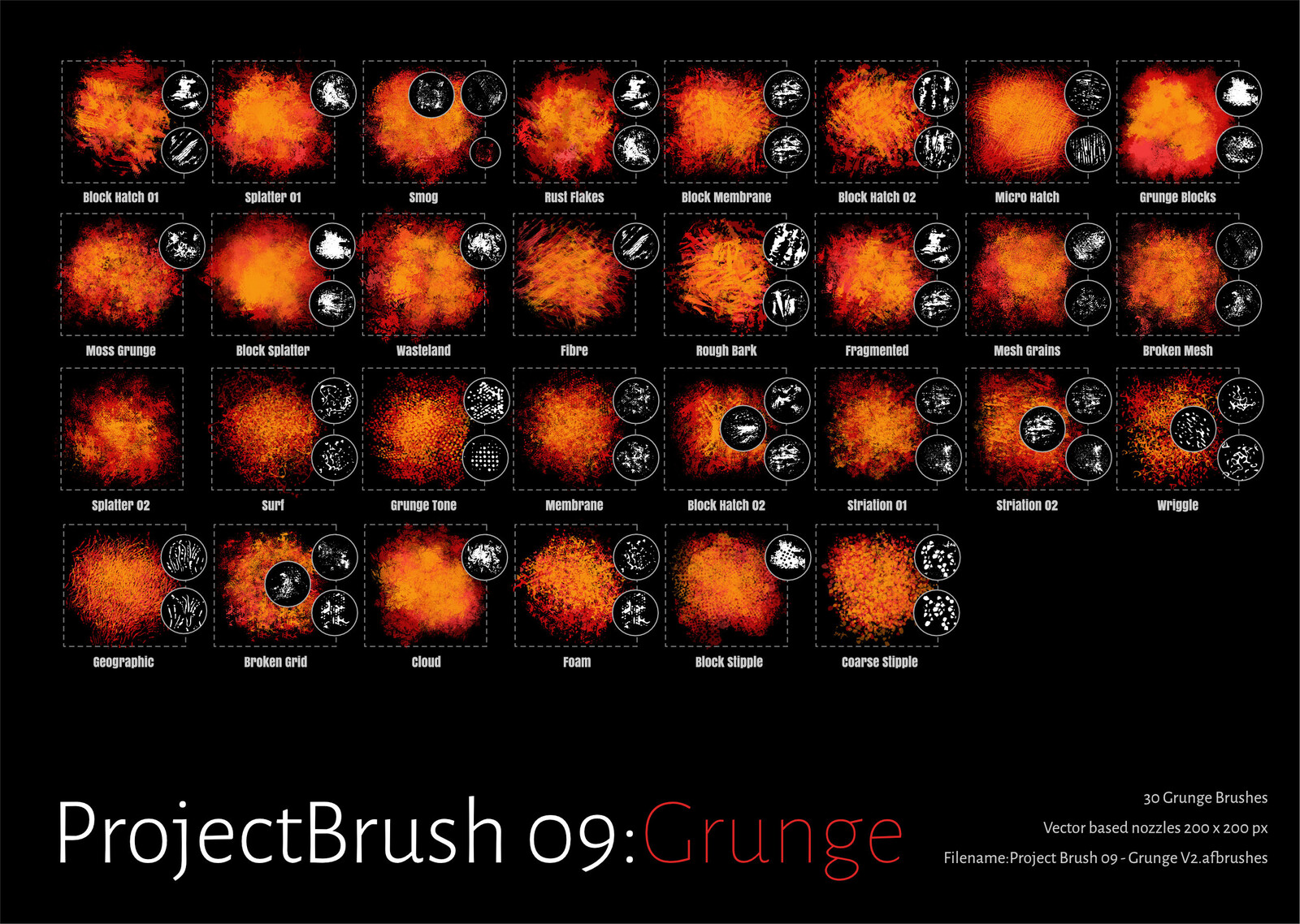 Project Brush 09: Grunge
30 Raster Grunge Brushes