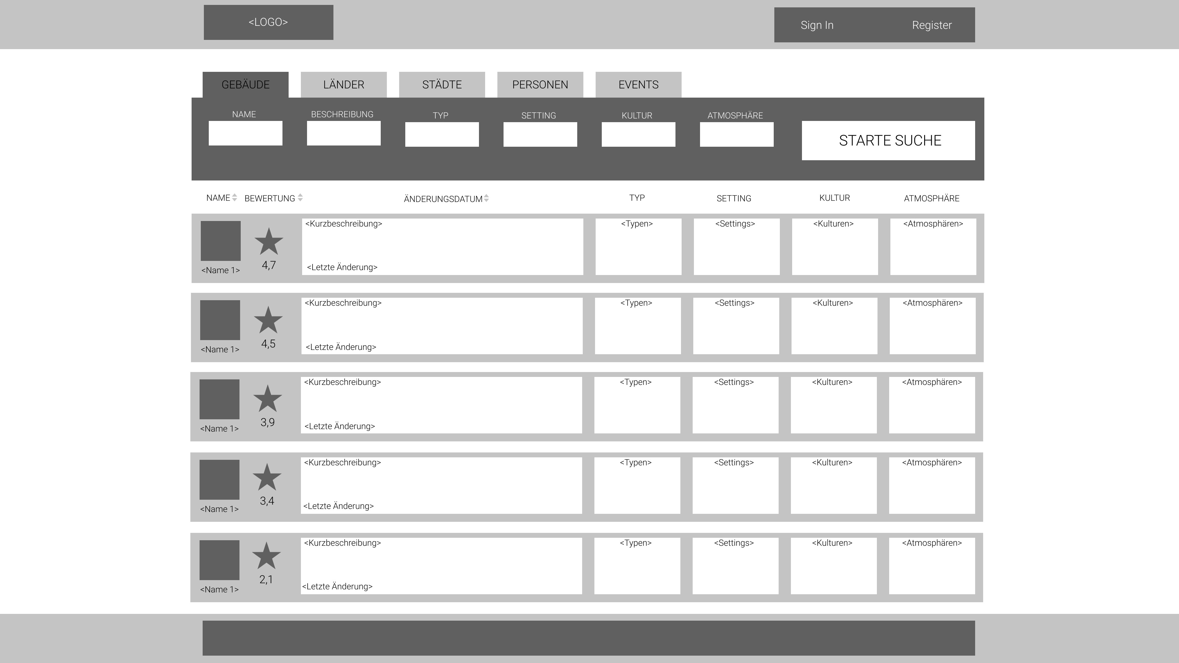 Quick Search - Wireframe