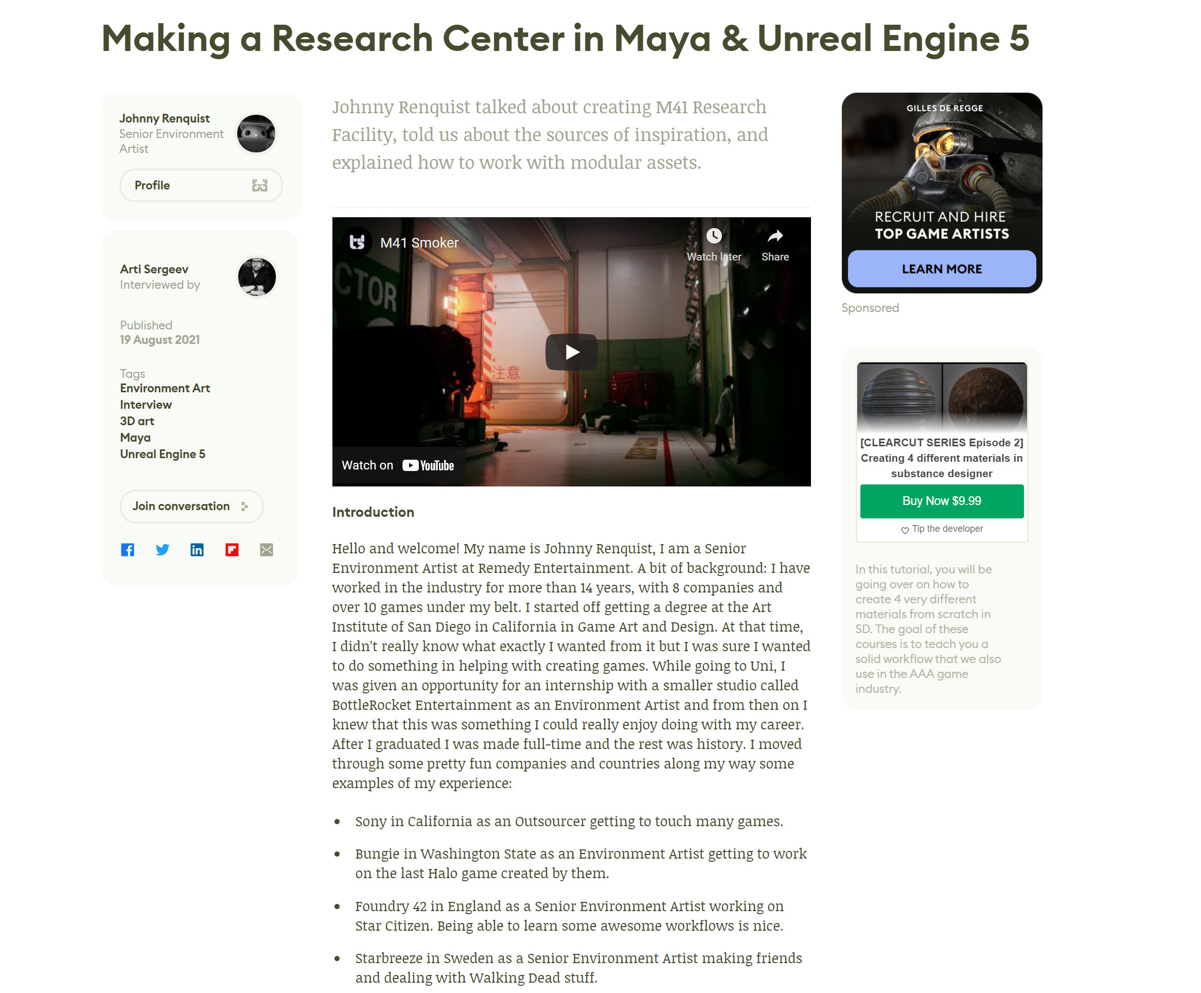 The full article can be found here. 
https://80.lv/articles/making-a-research-center-in-maya-unreal-engine-5