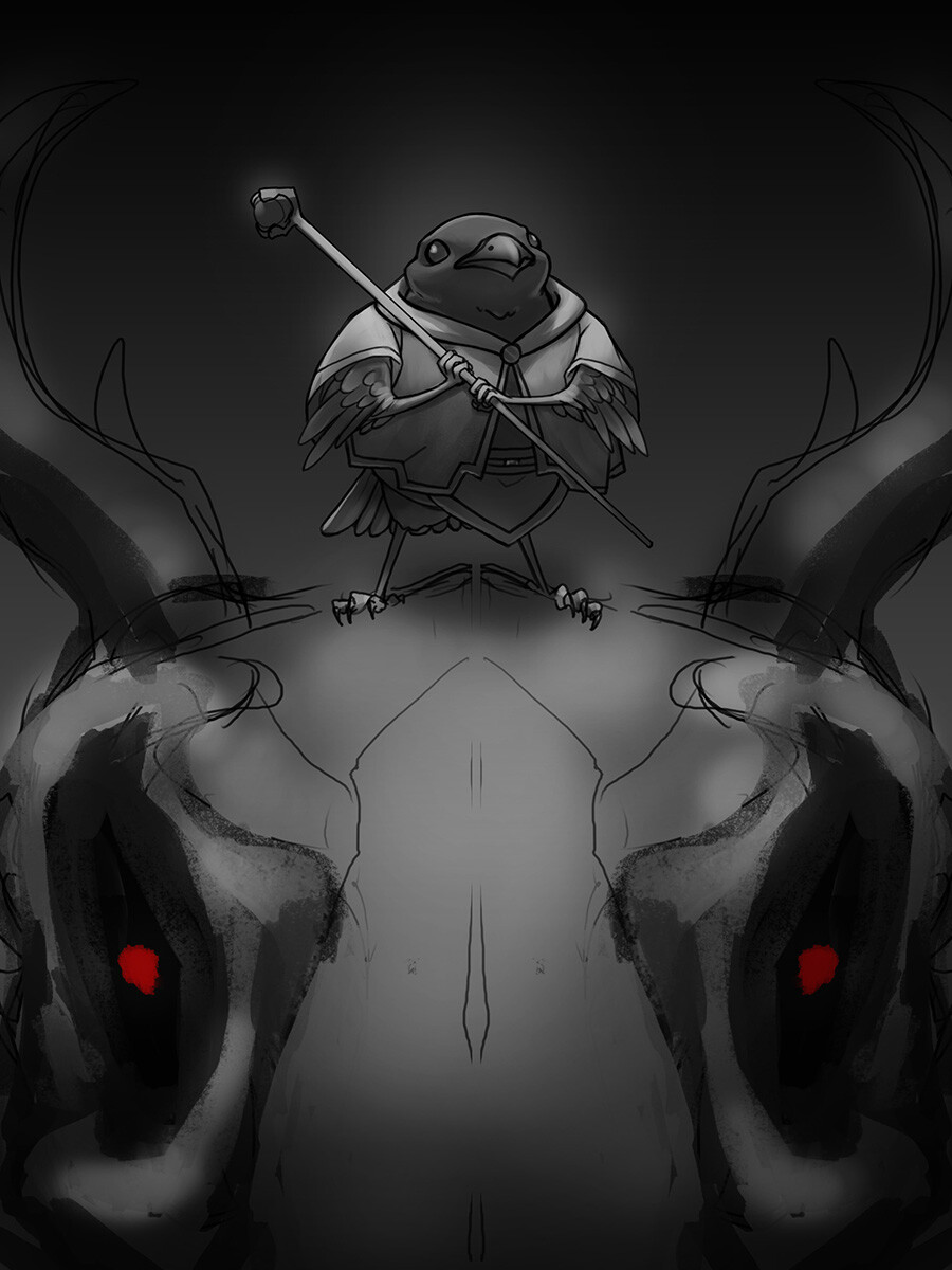 Early sketch. The outfit didn't read "necromancer" so bones and a cape and a few things were added. 
