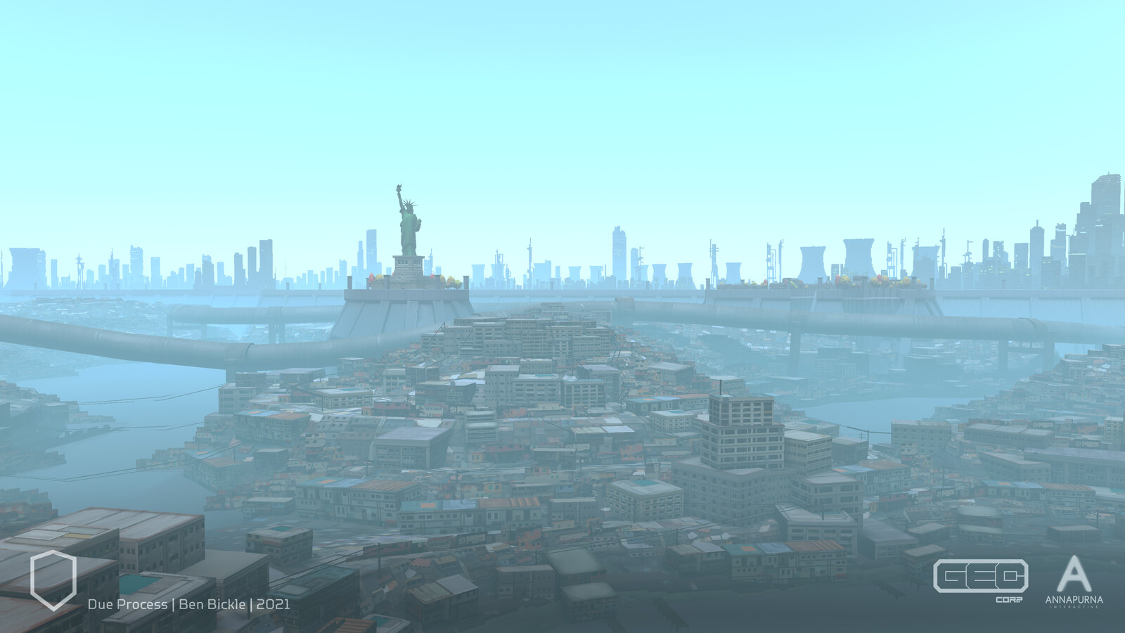 Bay Slums - my focus was modeling out the initial space for the rest of the art team to make the slums in. This included the seawall, mega pipes, and the bases for Ellis and Liberty Island.