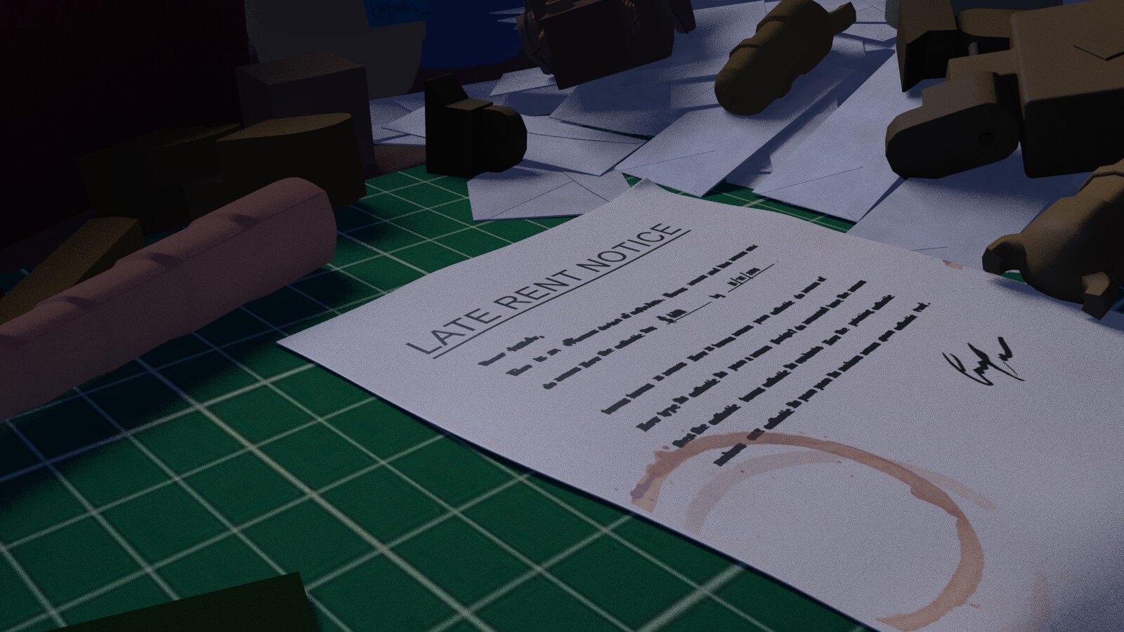 Scene 03 Test Render of lighting, texturing, and asset placement.
