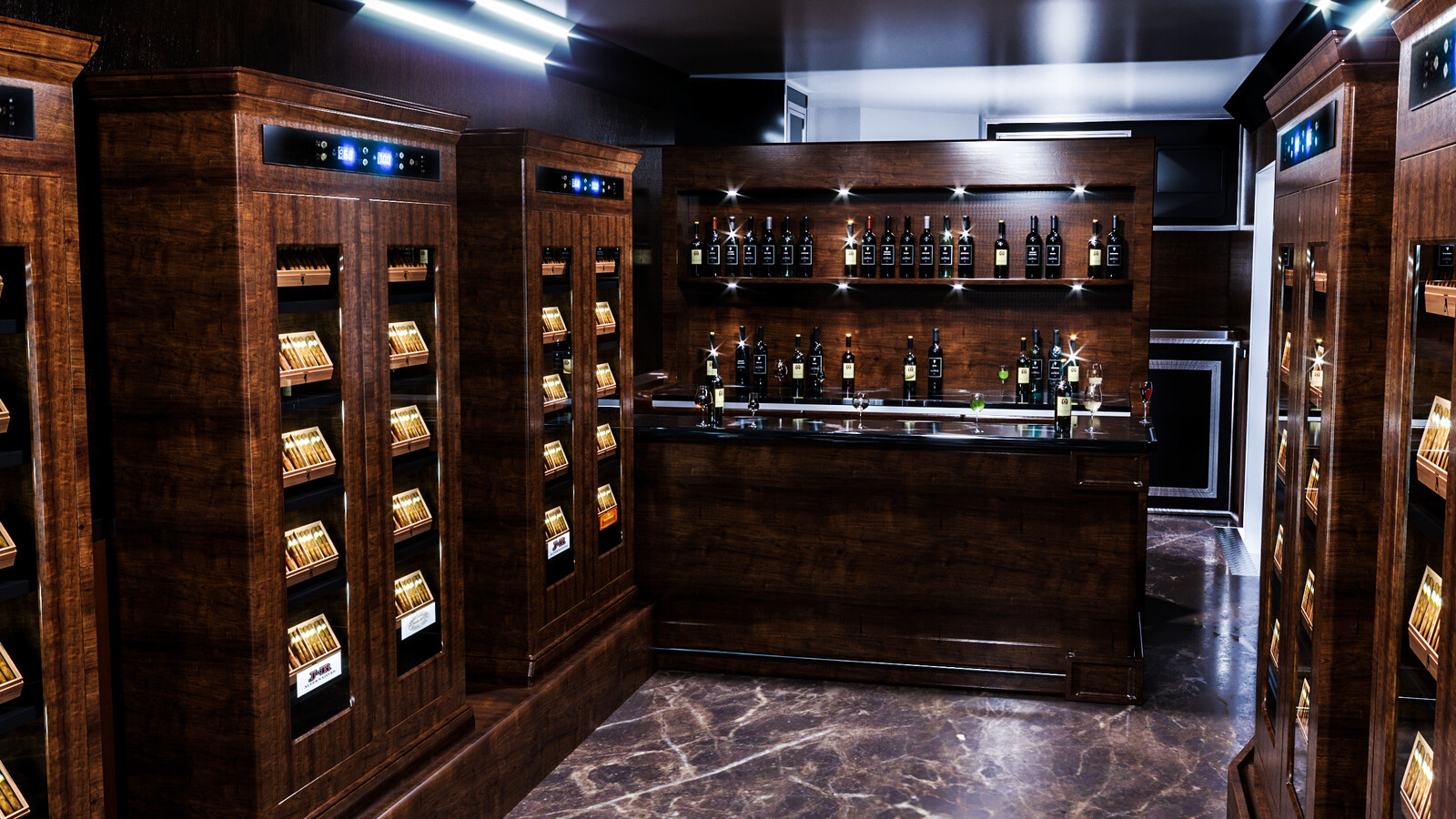 interior renders : Cigar humidors &amp; bar