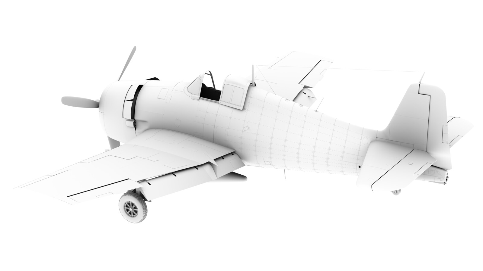 Mesh view showing physically modeled rivets and panel lines