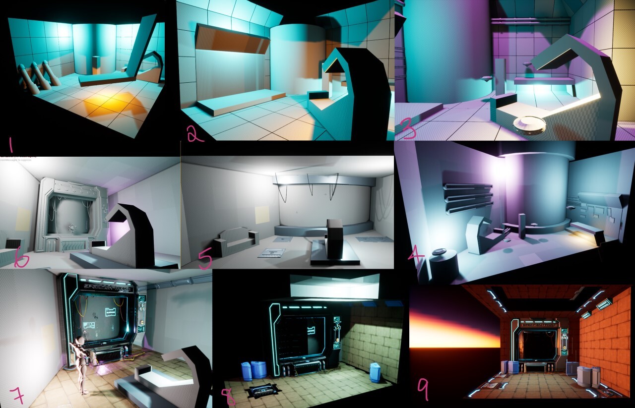 Progress images. The shape of my scene changed quite a bit while I was trying to figure out what worked and what didn't.