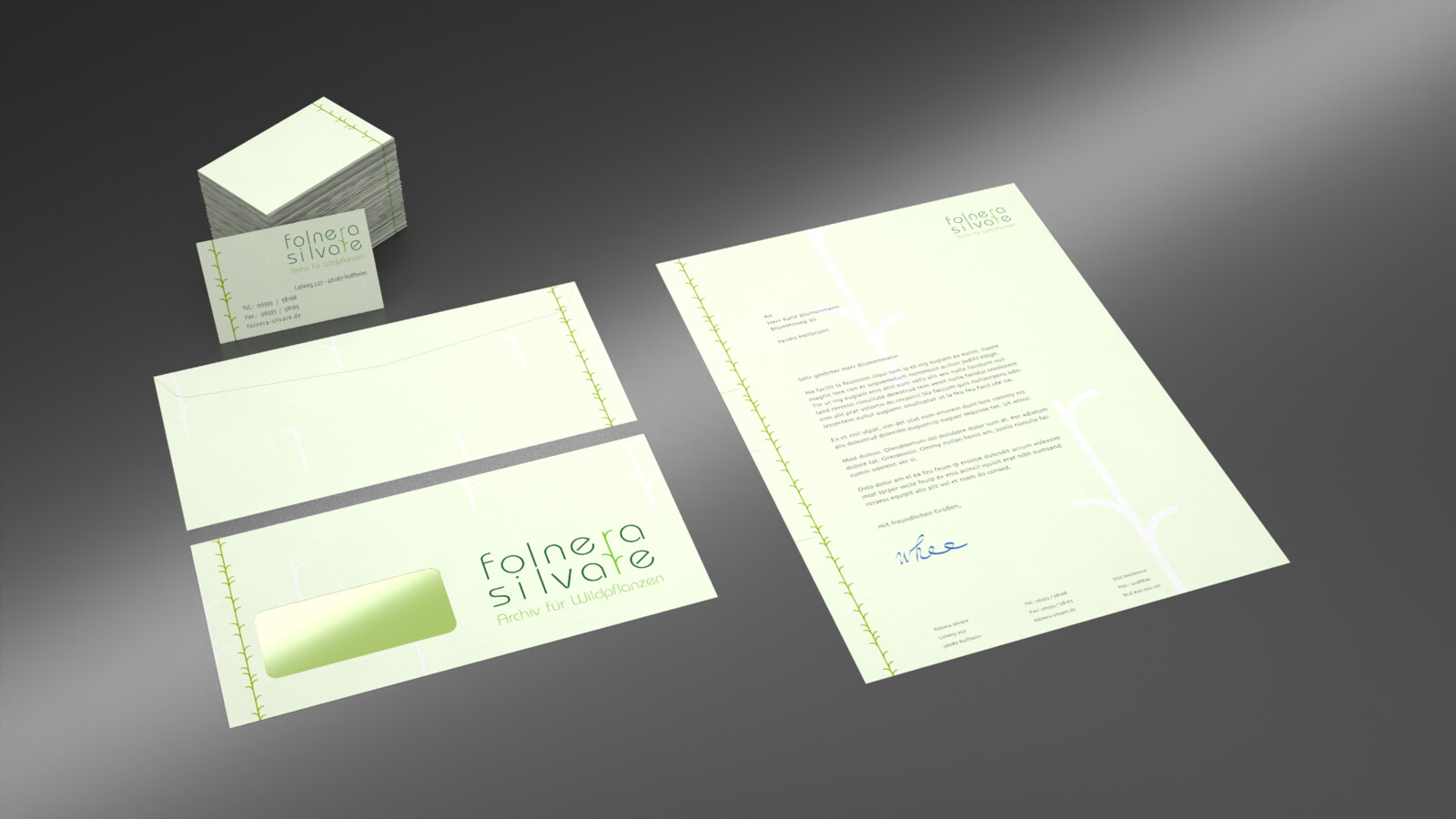 Letter, envelope and business card layouts