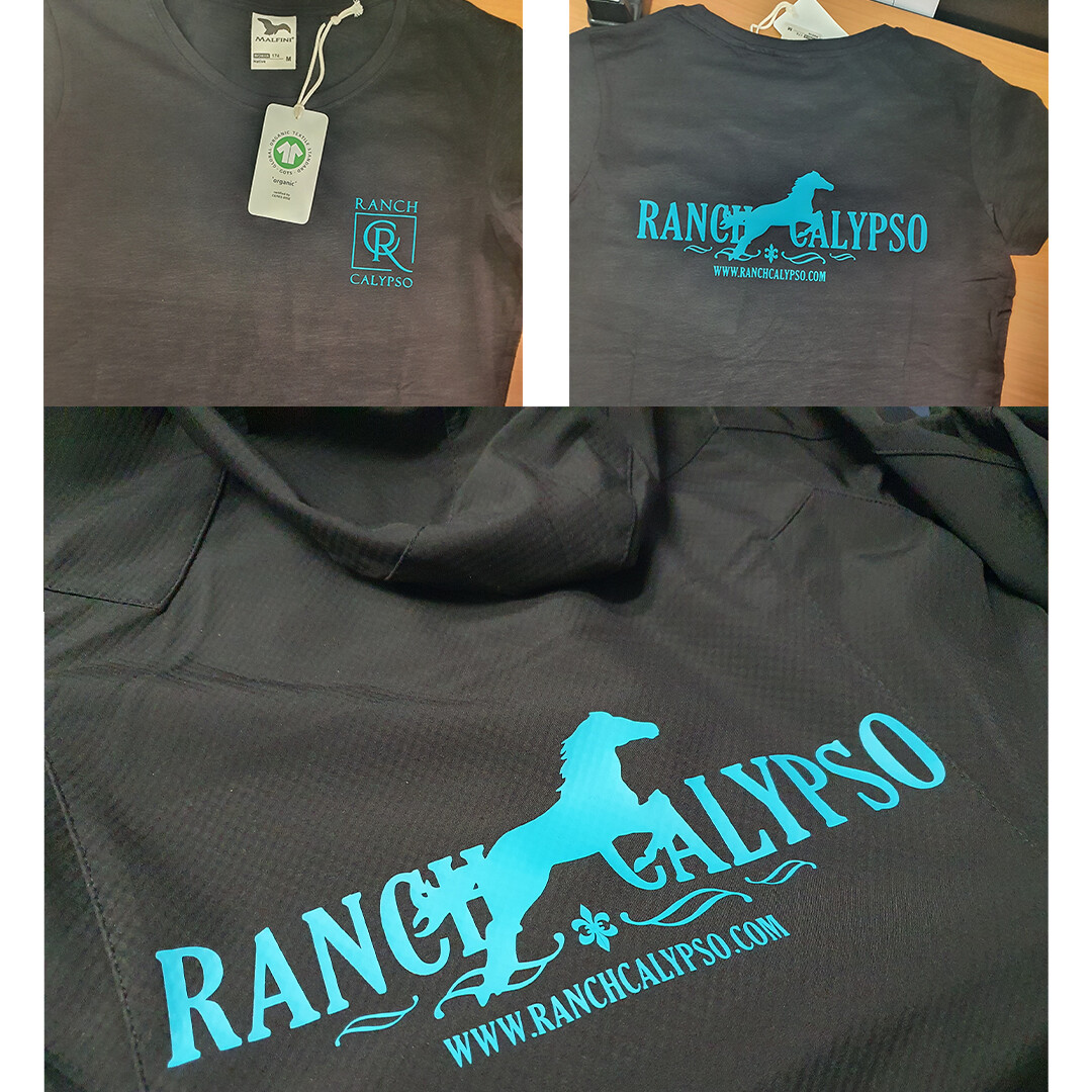 Grafická úprava a potisk triček, mikin a softshellových bund pro Ranch Calypso