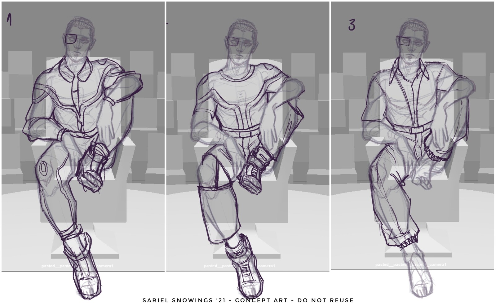 First designs for the masculine-voice filter avatar (three more were made later)