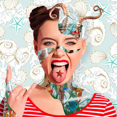 Poveda digital art fishbowl woman especial