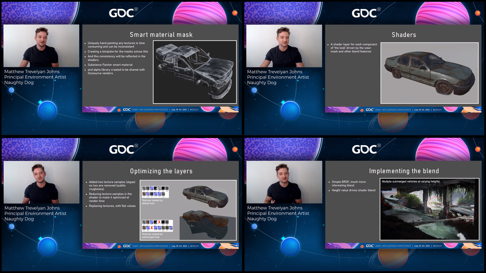 Here's a couple of screencaps to show the format of the hour long talk and a little sneak peak of some of the content. In total there were 107 slides with accompanying images and videos
