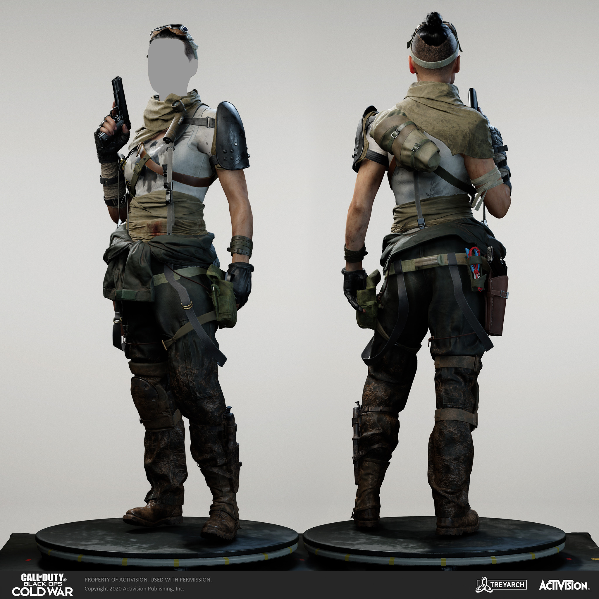 Helen Park - Bounty Hunter. I was responsible for design, model, textures/materials. Individual models/bakes used on the character were created by the Treyarch, SHG, Raven, and OS teams. Head and hair model by Outsource  team, Scott Wells, Wren Cromwell.