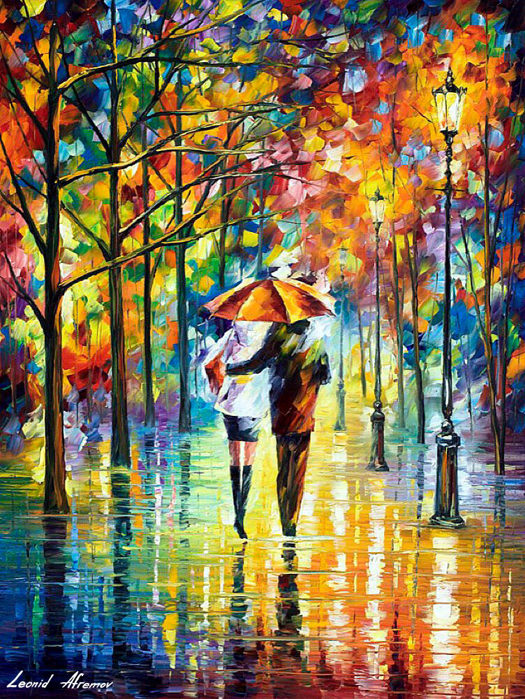 Artstation Couple Under The Red Umbrella — Oil Painting On Canvas