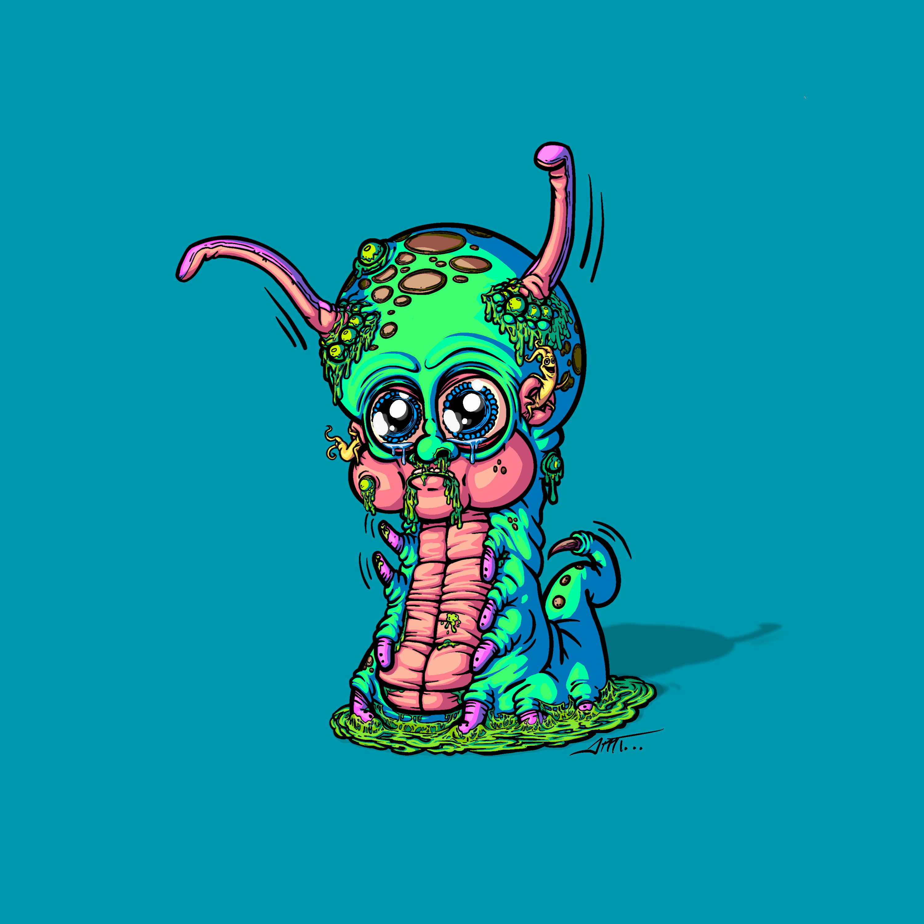 Caterbebe'n'Squirm: Lil gross caterbebe and his wormy parasite friend.