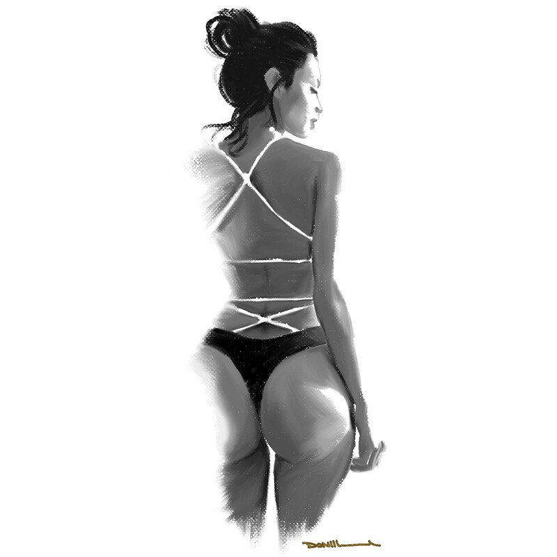 Curvy Female model pastel figure sketch 
