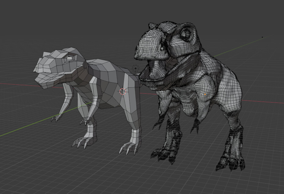 Base low-poly geo to high-poly sculpt comparison.