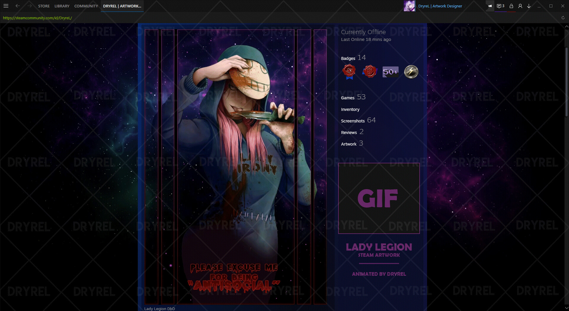 Artstation Lady Legion Dead By Daylight Animated Steam Artwork