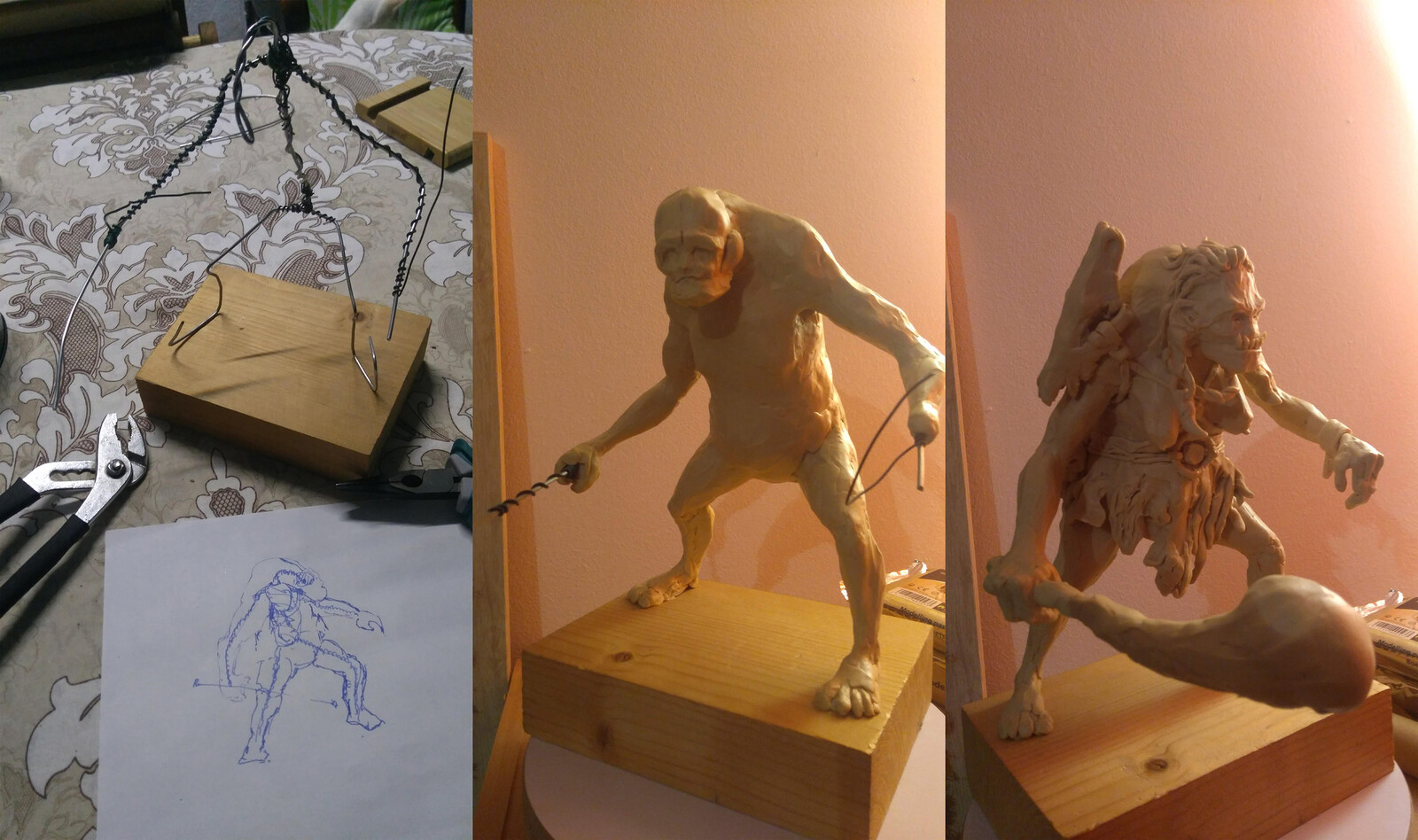 wire armature -&gt;blocking in -&gt; modeling and sculpting