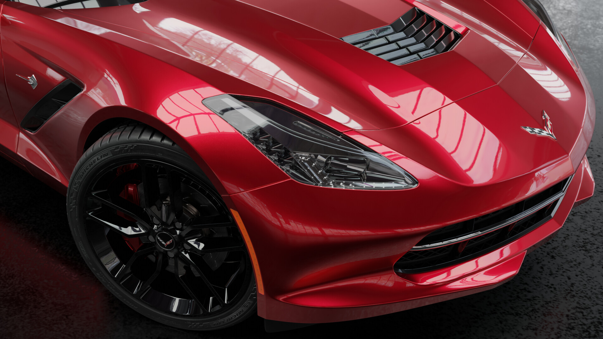 Corvette Stingray 2014 черно оранжевый