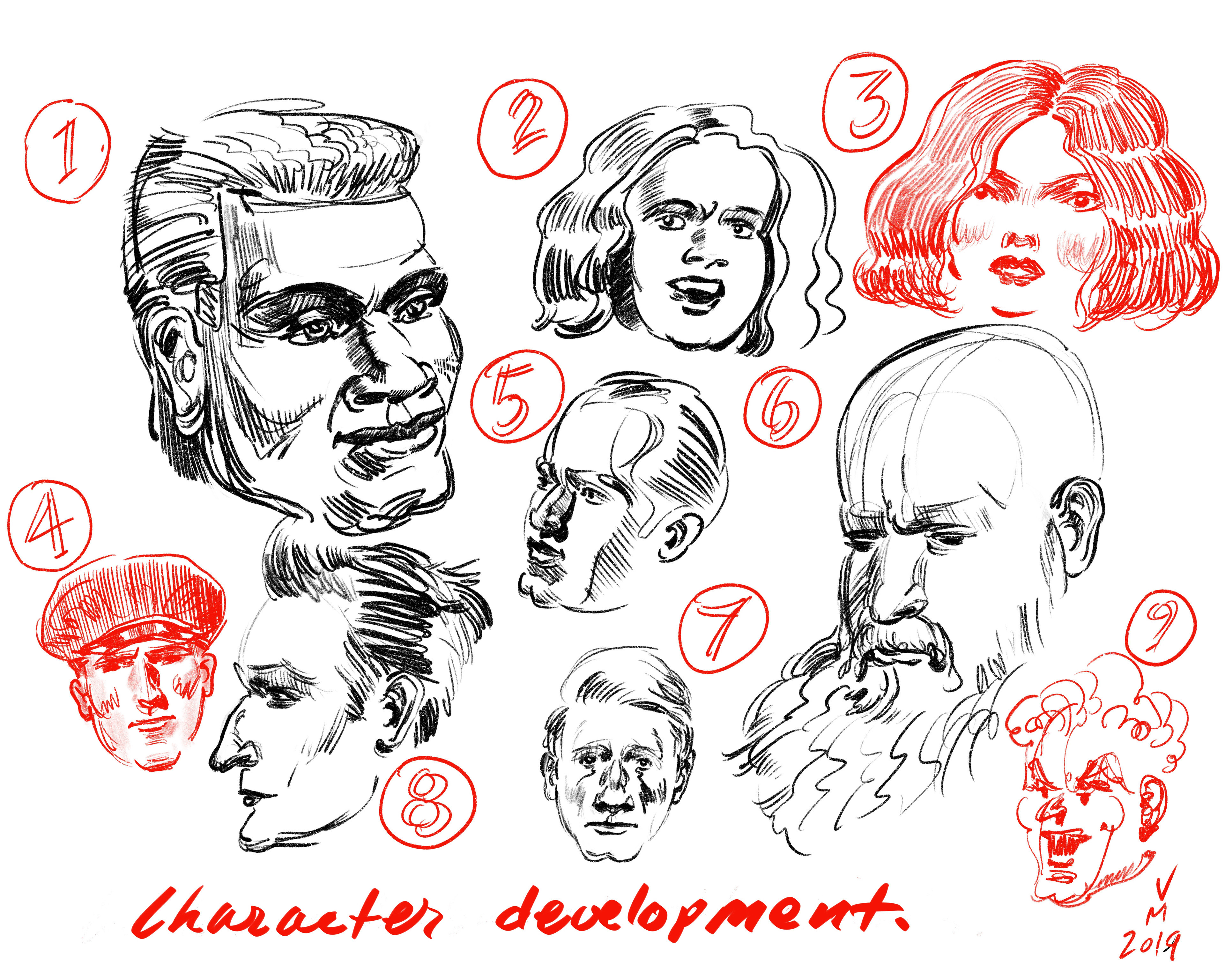 Practice from memory. Invent character types. Concentrate and the characters will appear in your mind.
